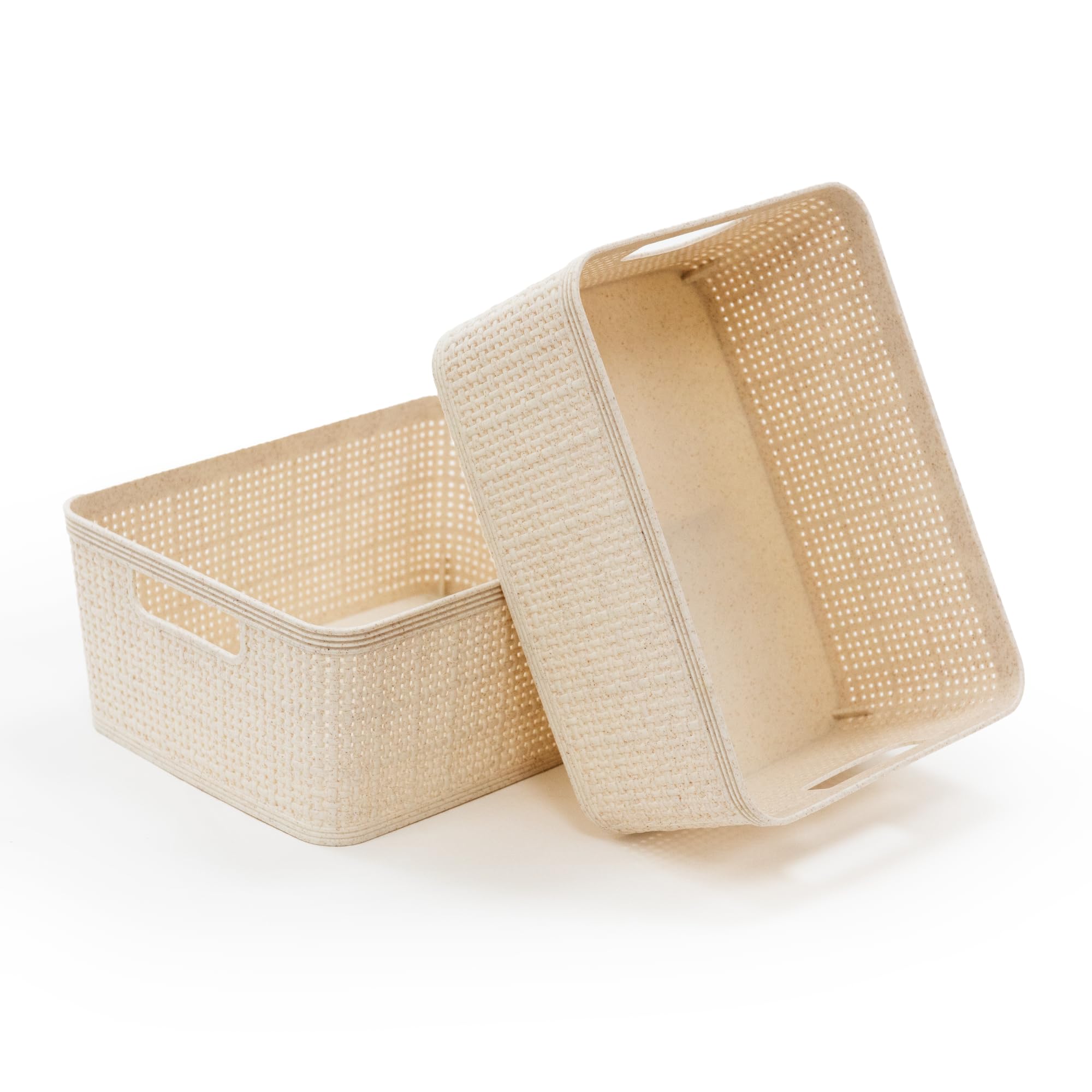 Libbi Lou Storage Baskets Woven Design Stackable Plastic Organisers Homeware - Set of 2 (25 x 19cm)
