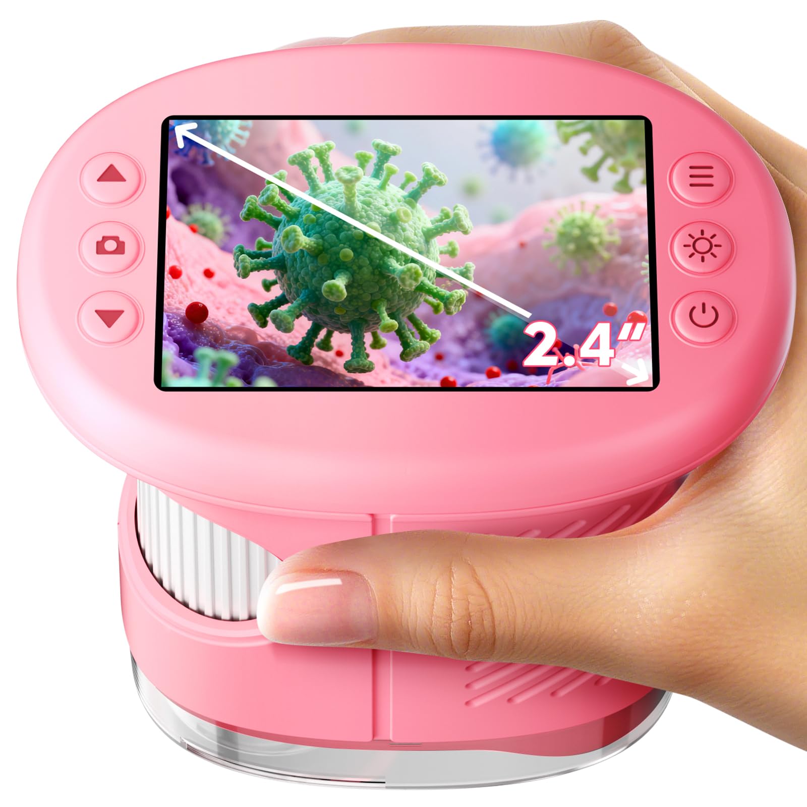 Upgraded 1000X Handheld Microscope for Kids, 4K 2.4" Screen Digital Kids Microscopes with 12 Slides, Portable Edu Toys Gifts for Age 3-4 5-7 8-13 Year