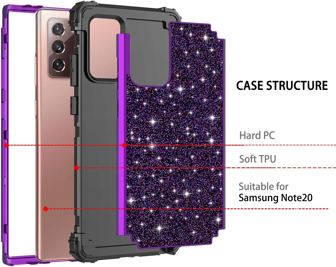 Casetego Compatible with Galaxy Note 20 Case,Floral Three Layer Heavy Duty Hybrid Sturdy Shockproof Full Body Protective Cover Case for Samsung Galaxy Note 20,Shiny Purple