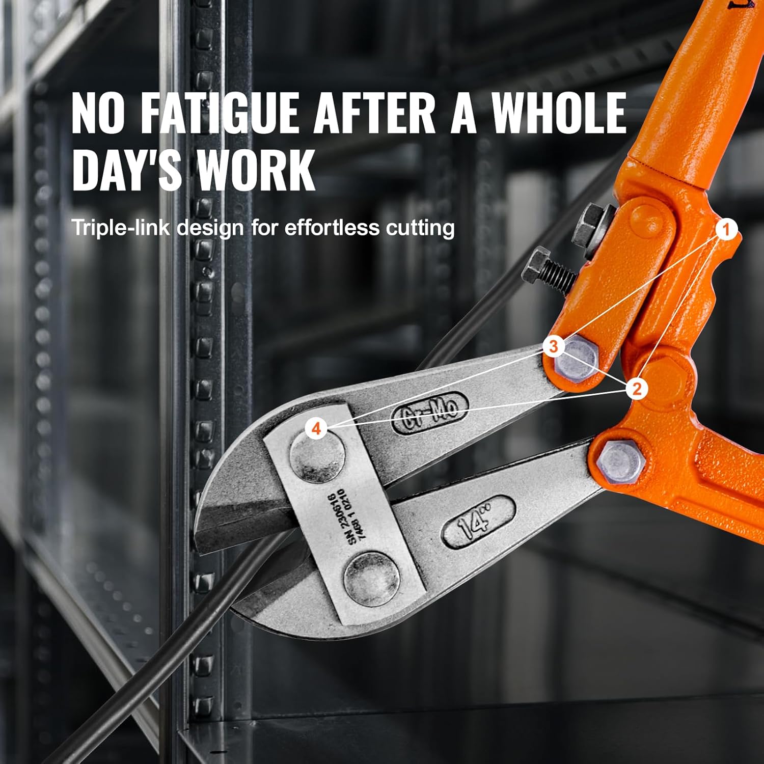 Bolt Cutter in use, cutting a metal rod