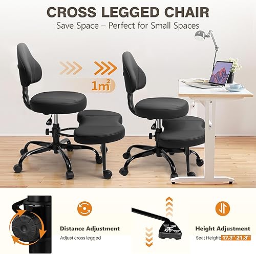 Miniatura 4 de Silla de oficina con patas cruzadas, silla de escritorio entrecruzada, asiento de yoga para meditación para TDAH con altura ajustable, soporte