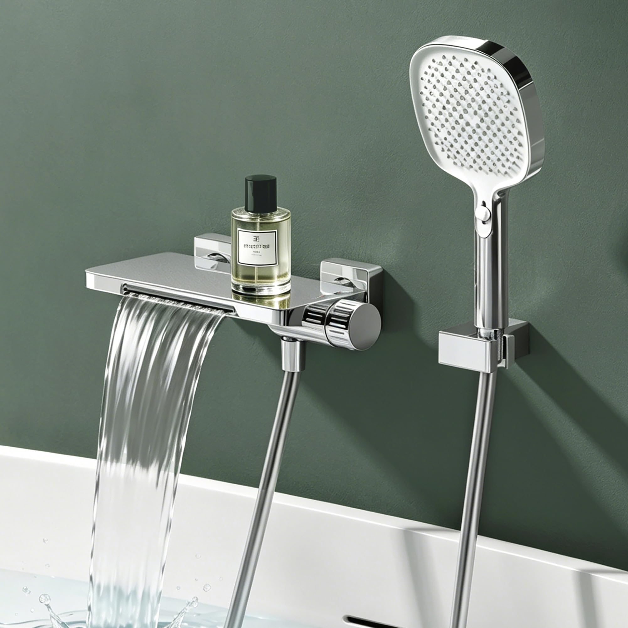 Mai & Mai Silver Bath Shower Mixer Taps With Waterfall Spout, Bath Taps With Shower Attachment, Single Lever Bath Mixer Tap Set With 3 Mode Handheld Shower Head, Dsn-403