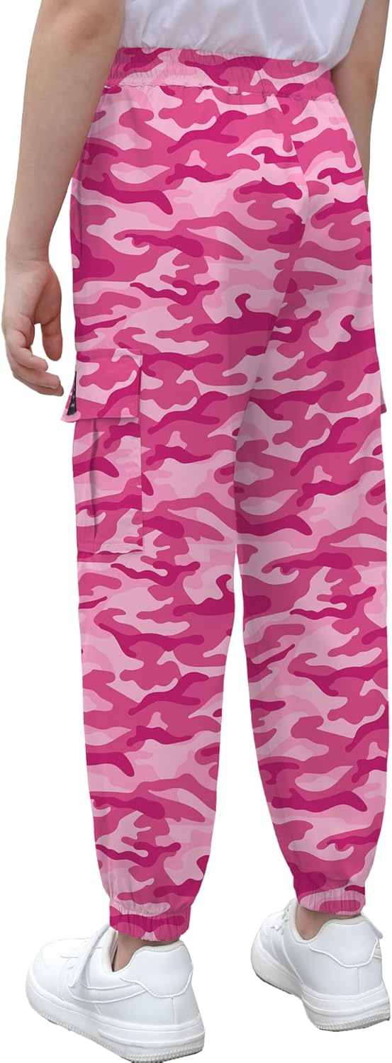 Cromoncent Girls & Womens Camo Print Cargo Pants Outdoor Lightweight Jogger Baggy Pants, 6 Years - XX-Large