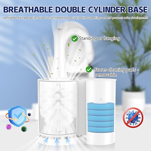 Miniatura 7 de Juego de cepillo eléctrico y soporte para inodoro, cepillo eléctrico para inodoro, juego de limpiador de cepillo de inodoro con 5 recambios de