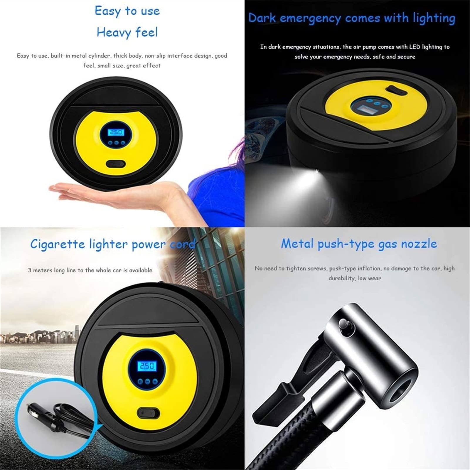Inflador de neumáticos, compresor de aire portátil, digital 12 V CC 150 PSI, pantalla LCD digital con manómetro de apagado automático, bomba de aire for neumáticos de coche con flujo de aire de 35 l/m