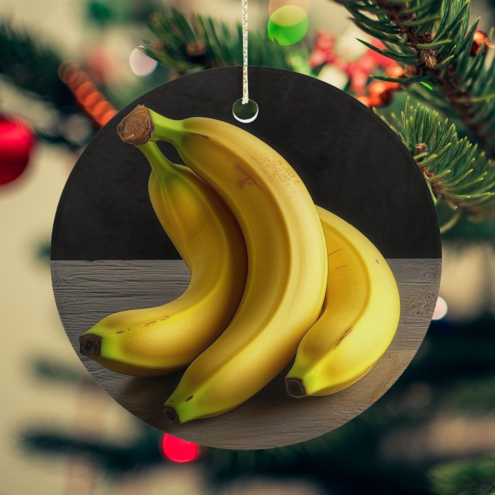 Yellow Banana Christmas Ornament for Christmas Tree Ceramic Round Ornament Winter Holiday Keepsake Gift 2.7" Christmas Tree Hanging Decorations Circle Ceramic Pendant Xmas Gift