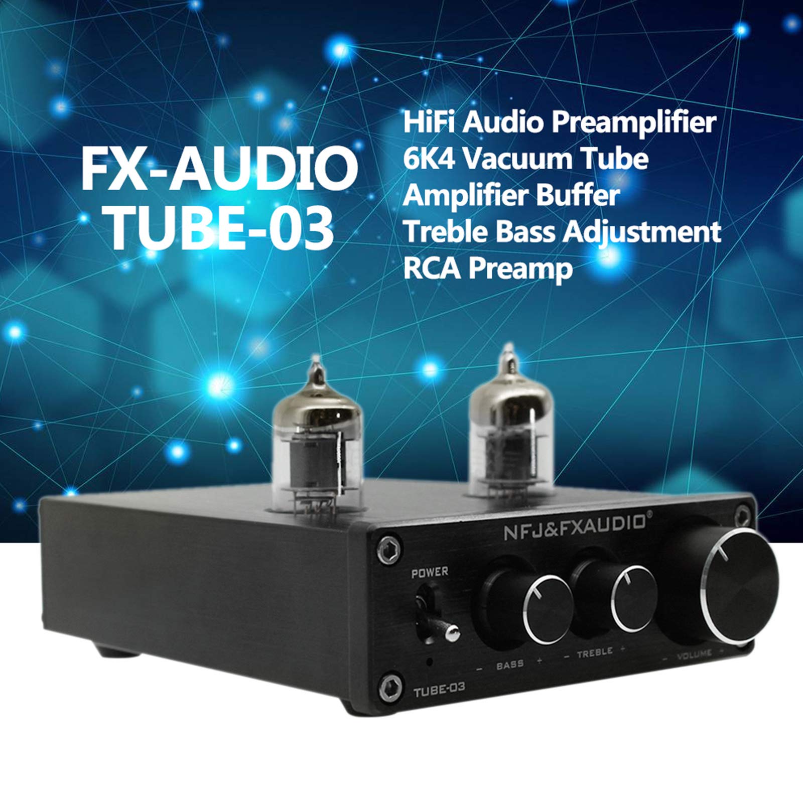 Docooler Préamplificateur, Vide Tube Préamplificateur, Mini HiFi Audio 6K4 Amplificateur à Tube de Vide Tampon Réglage des Basses Aigues RCA Preamp