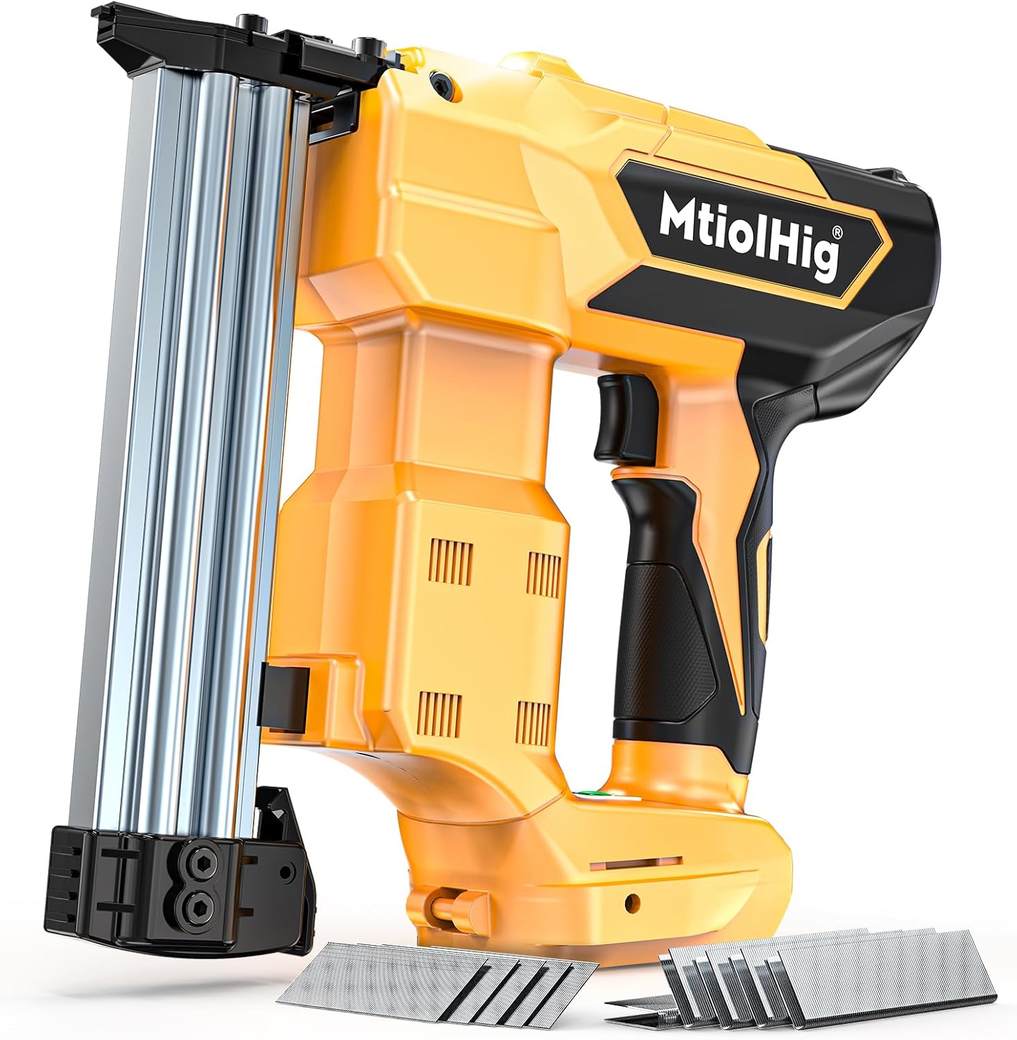 Cordless Brad Nailer 2-in-1 Compatible with Dewalt Battery, 5/8 to 1-1/4 Inch Electric Nail Gun/Staple Gun, 18 Gauge Nail Gun Brushless Motor with 1000 Nails for Wood Carpentry MAX 1-1/4 Inch Brad Nailer for Dewalt -2 in 1