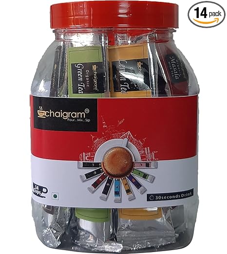 Assorted Instant tea Premix| Tea Powder | Instant Tea| Pet jar Pack of 14 Single serve Sachets|Premium Chai Tea Mix | Authentic Indian Chai | immunity booster |