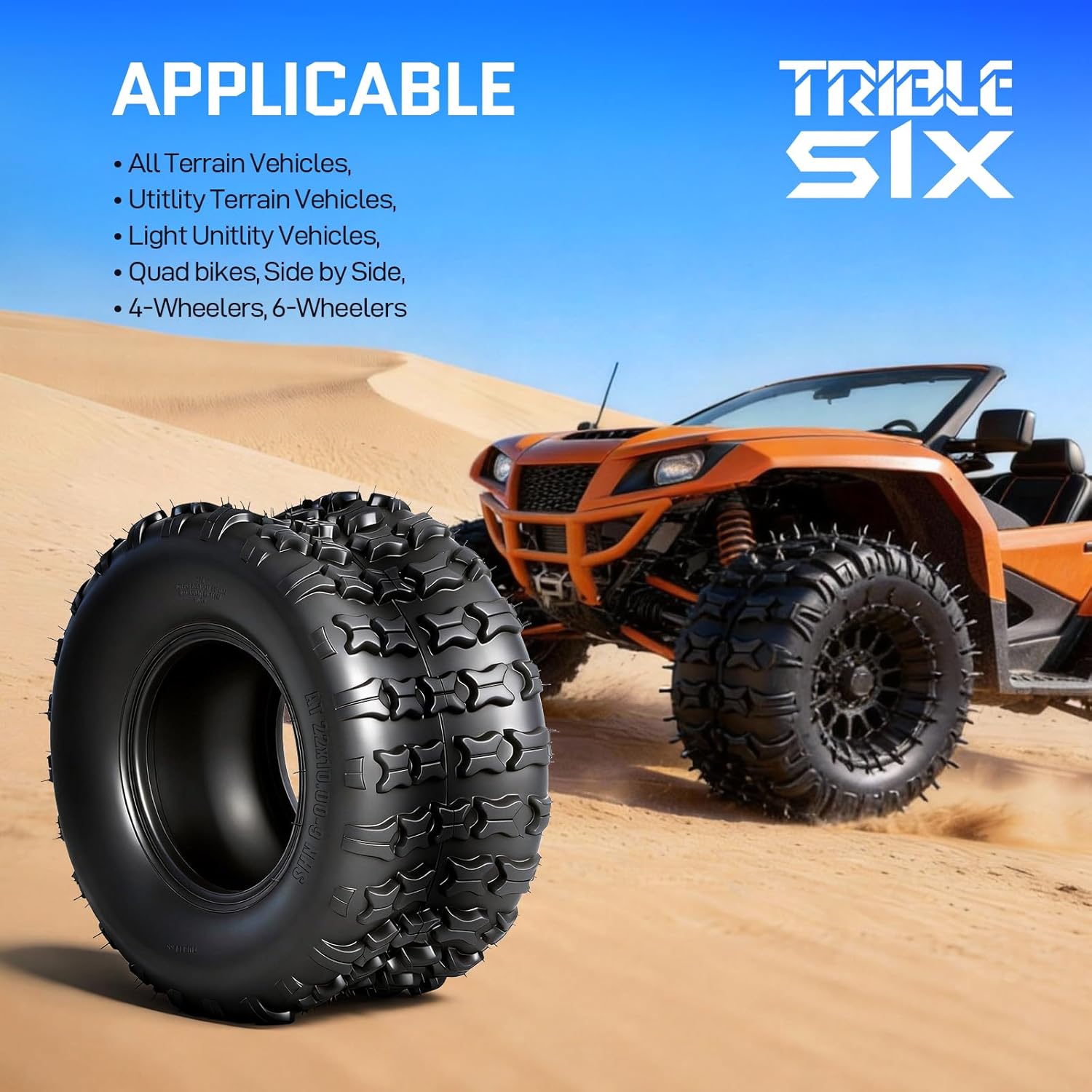 TRIBLE SIX 22x10-9 ATV/UTV Tires, 22x10x9 Heavy Duty All-Terrain Mud & Trail Tires,6-Ply Rated, Tubeless, Non-Directional Tread, Set of 2