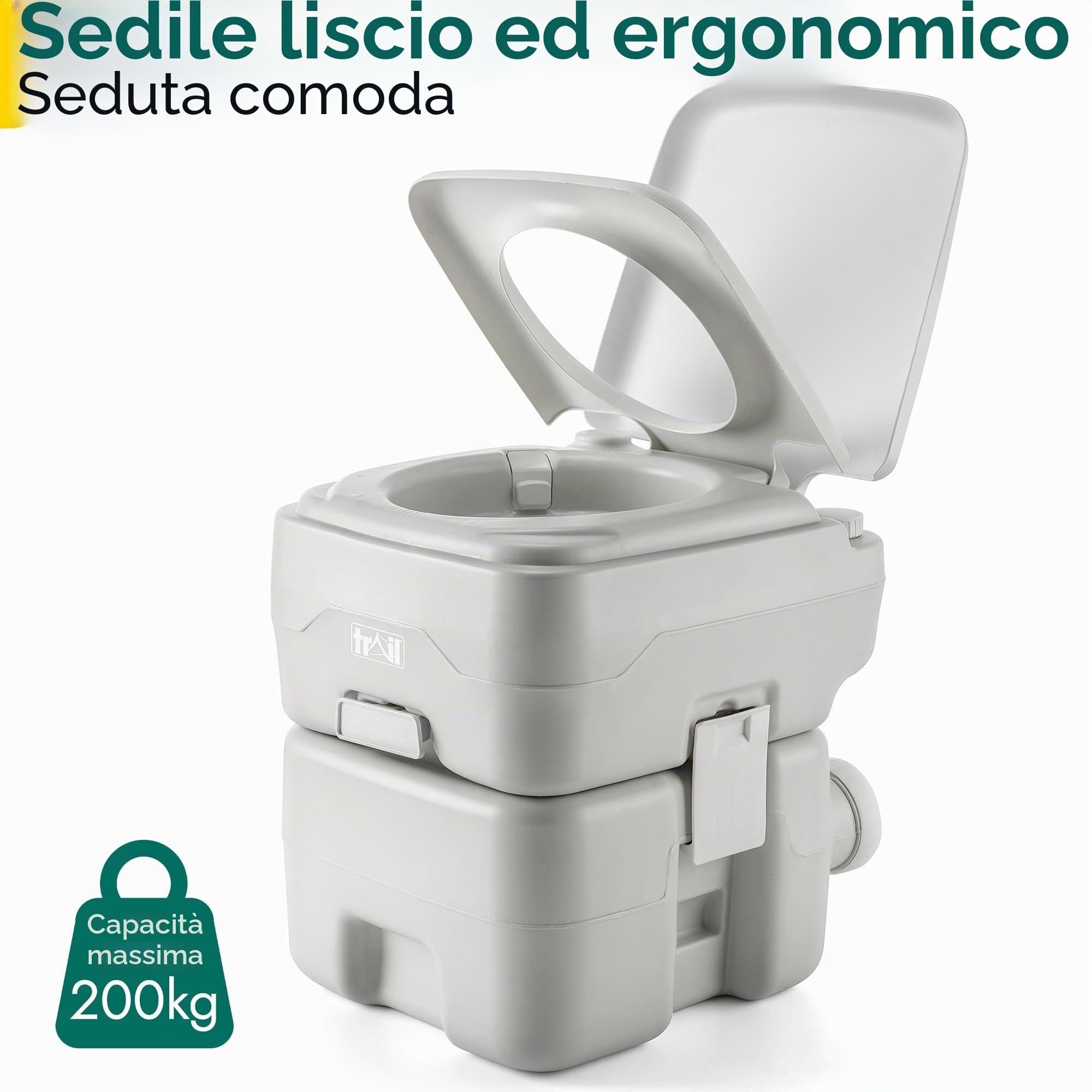 Trail WC Portatile da Campeggio Lavabile, Gabinetto Portatile da Viaggio, WC da Campeggio con Ampio Serbatoio di Scarico Rimovibile (10L / 20L), Doppia Valvola a Ghigliottina per Prevenire Gli Odori