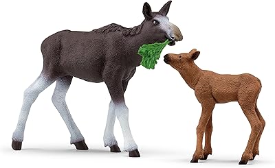 Schleich Wild Life, North American Forest Animal Toys for Kids, Moose Family with Mother and Baby Moose, Ages 3+