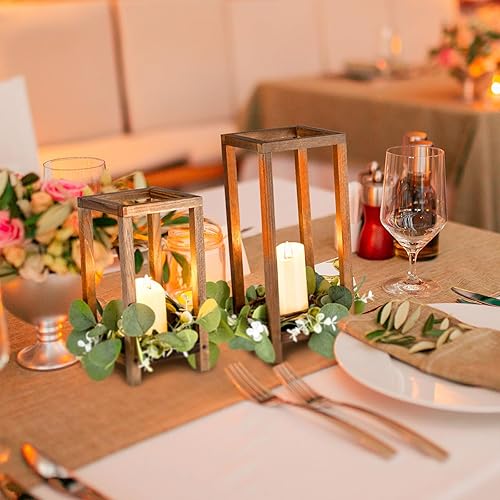 Miniatura 5 de Geelin 10 faroles portavelas de madera, farol de boda, centro de mesa, chimenea, farol decorativo de casa de campo para bodas, baby shower (marrón,
