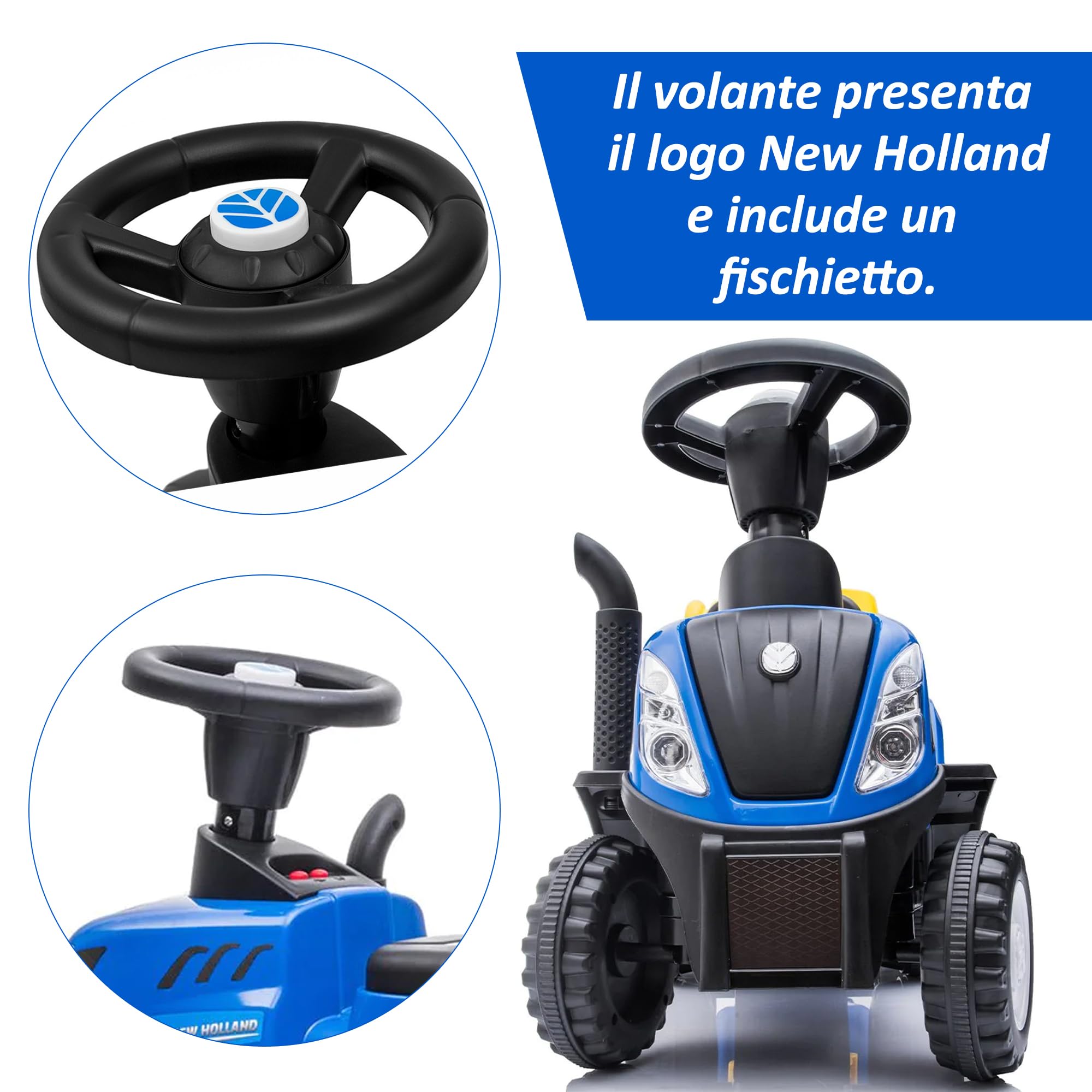 COIL Traktor New Holland samochód z przyczepą, licencjonowany wózek spacerowy z szuflą, wysokiej jakości zabawka z tworzywa sztucznego, do siedzenia na górze, niebieski