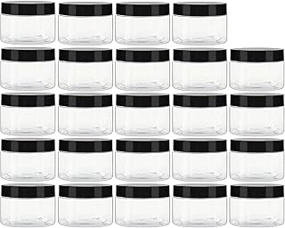 TUZAZO 4 OZ Plastic Jars Round Clear Cosmetic Container Jars with Lids and Labels, 24 Pack Small Plastic Jars for Lotion, Cream, Ointments, Makeup, Glitters, Samples, Travel Storage