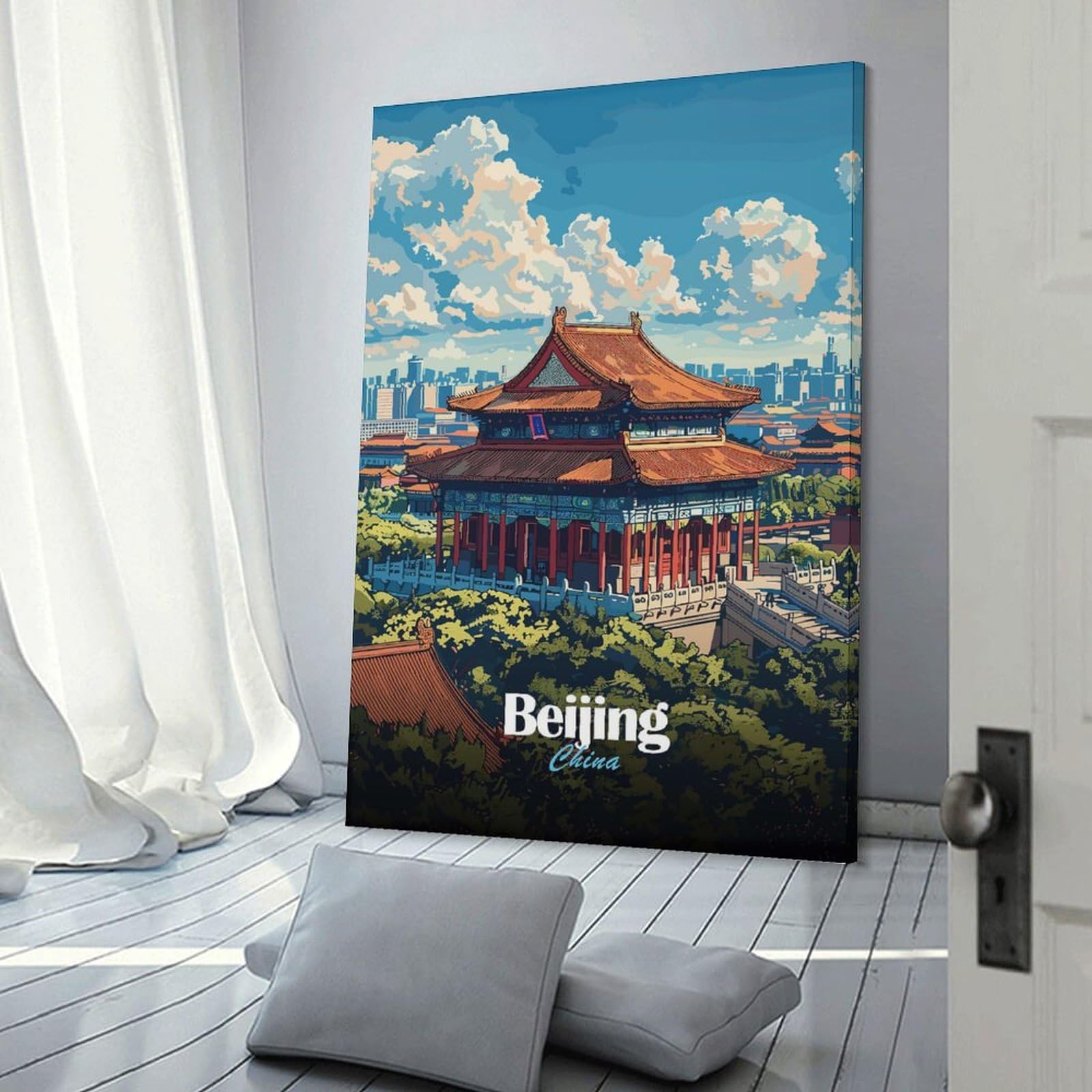 Junmoney Wall Picture Print Beijing Cityscape, 24x36inch(60x90cm), for Wall Displays, Bedrooms Or Room Updates, Wall Decor Suited to Curated Displays