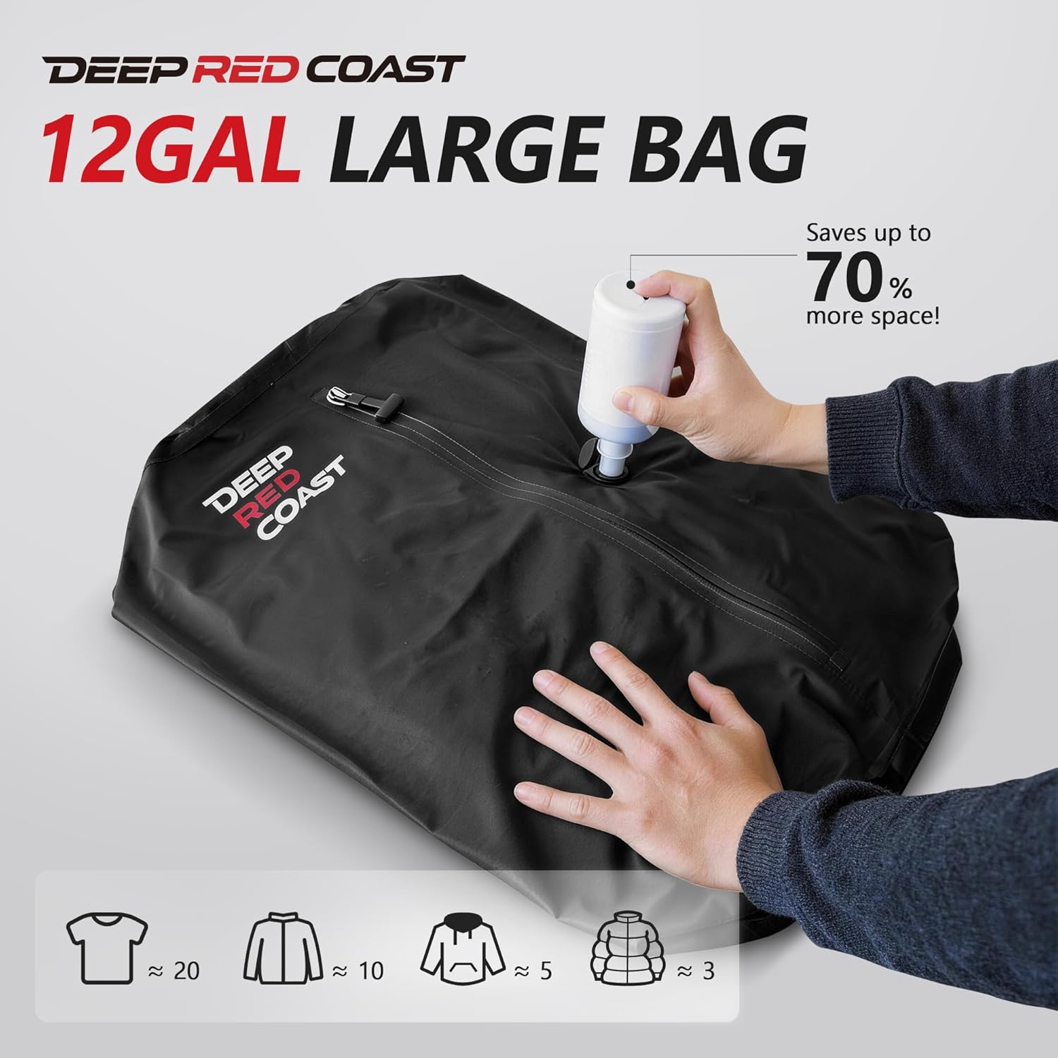 Vacuum Bags for Travel with Pump, 12GAL Compression Packing Cubes with Adjustable Shoulder Strap, IP68 Reusable Vacuum Packing Cubes for Luggage, Backpack, Suitcase, Yoga, Swim, Beach - Image 3