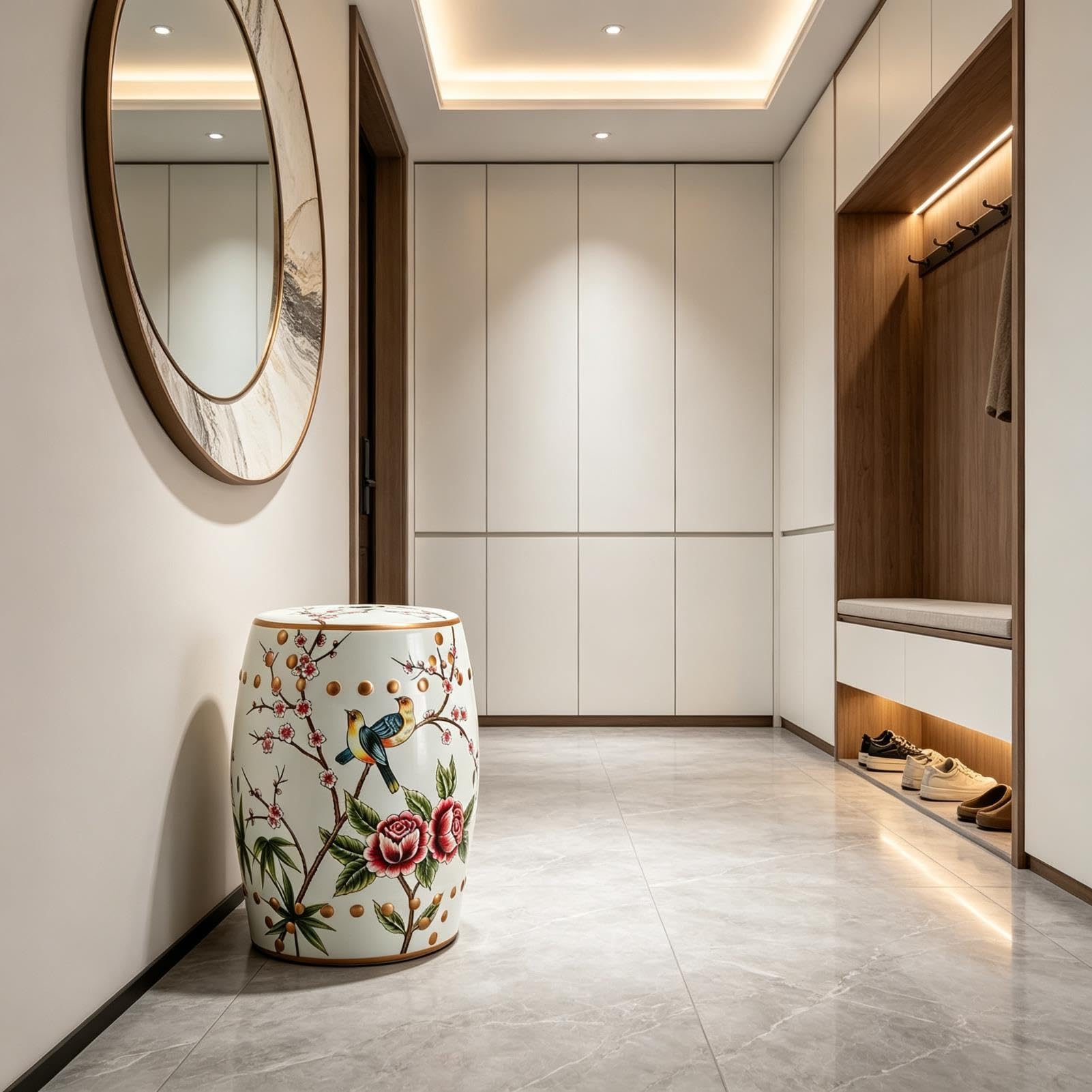 18-calowy Ceramiczny Stołek Ogrodowy W Kształcie Bębna, Gładki, Glazurowany Stolik Boczny Na Zewnątrz - Do Wewnętrznego Ogrodu I Patio - Akcentujący Wystrój Domu Stołek(White)