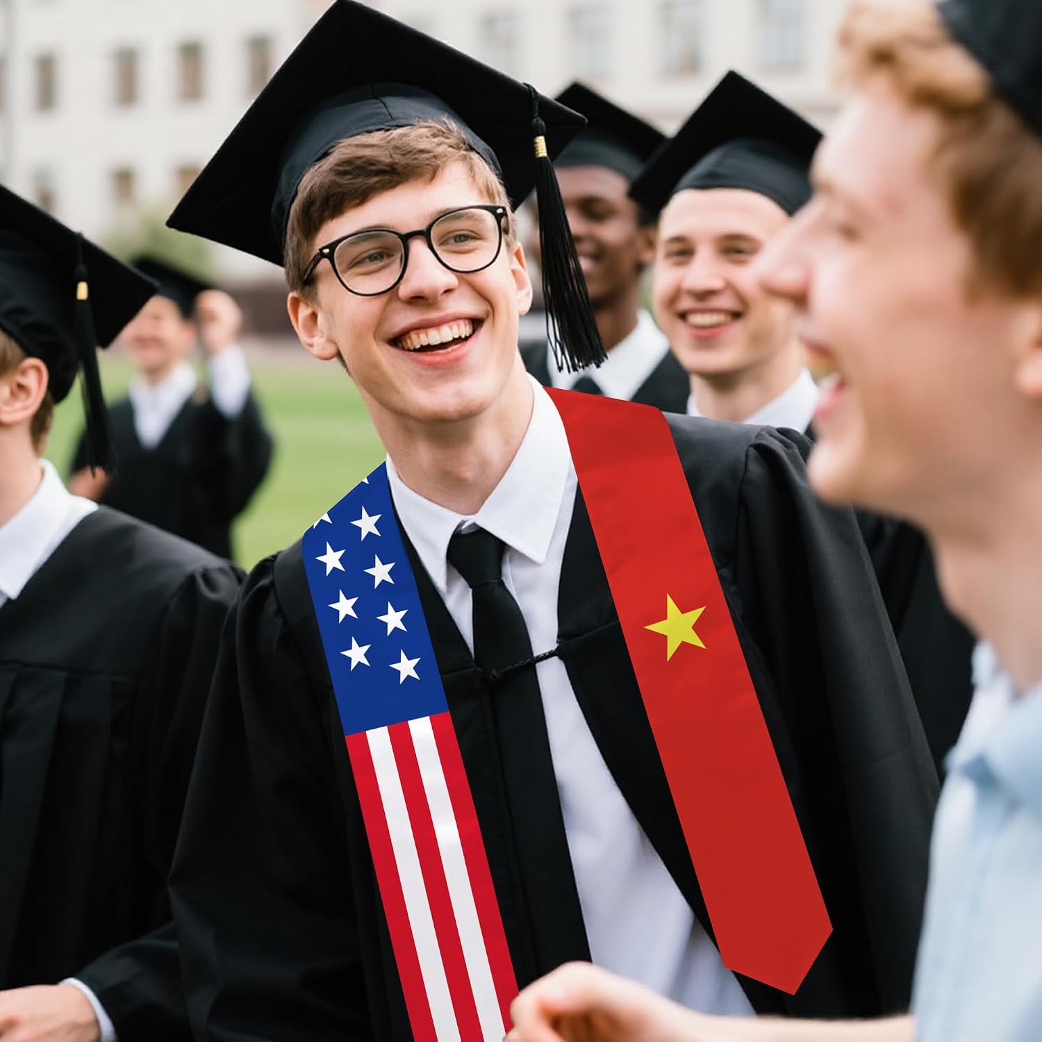 Vietnam Flag Graduation Stole 72 x 5 Inches Decorative Ceremonial Accessory Sash for International Student (Baccalaureate Gown and Hat Not Included) (Vietnam)