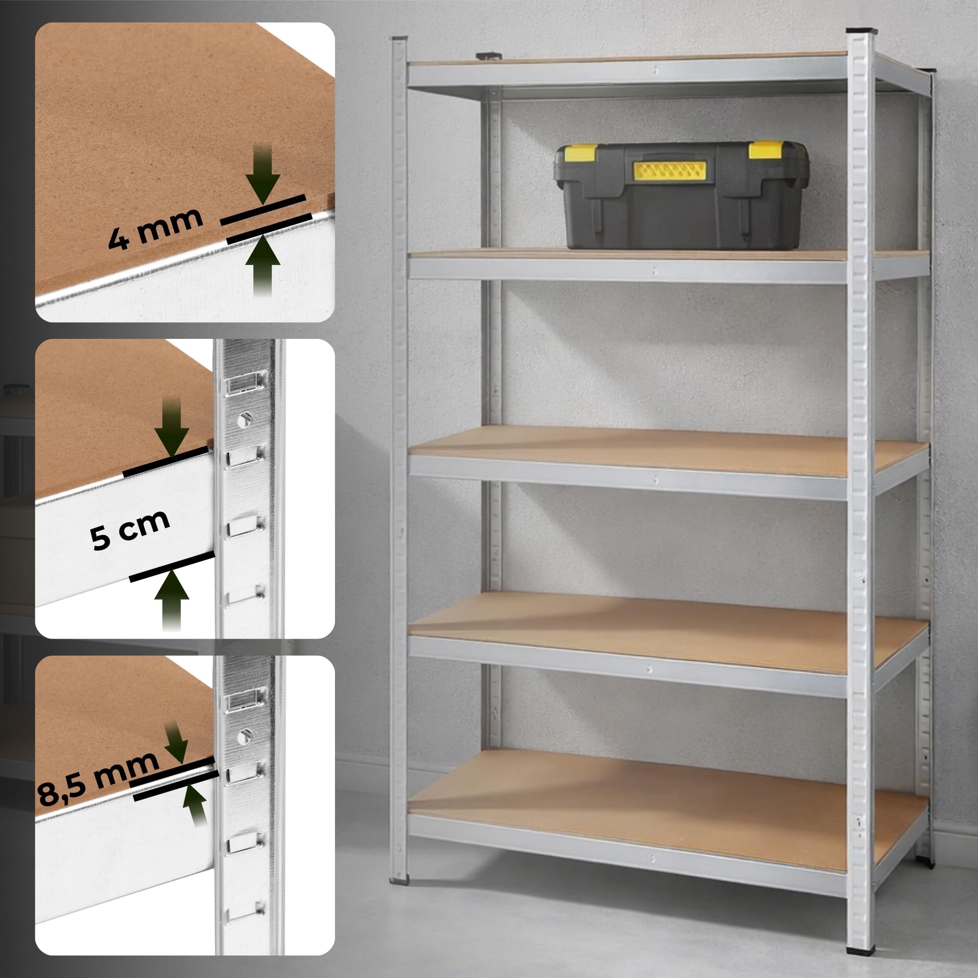 SPRINGOS Étagère de garage en métal 90 x 180 x 40 cm 5 étagères Argenté