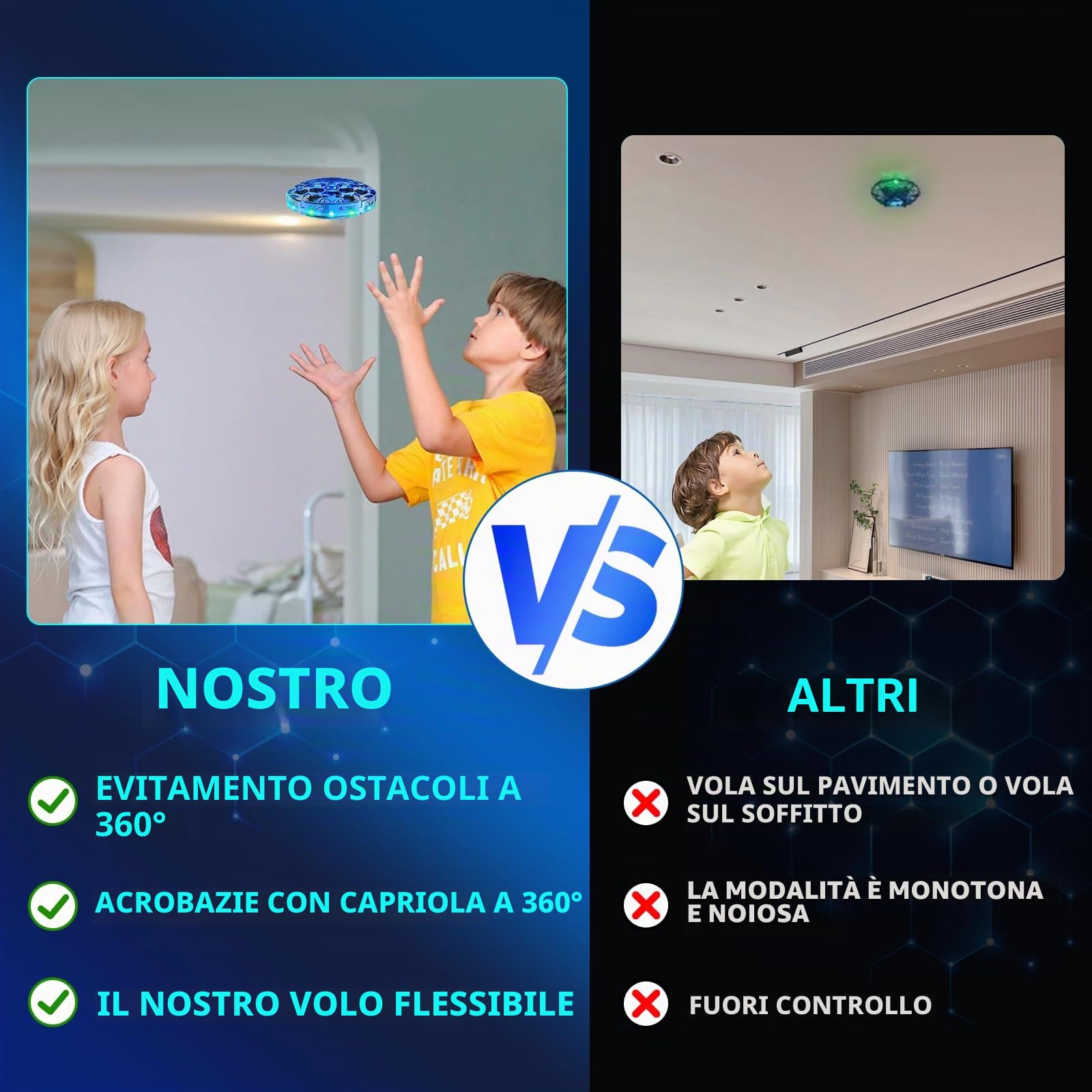 semai Mini Drone UFO palla volante, giocattolo volante, controllato a mano, rotante a 360° con effetto hover, con luce LED, regali per interni ed esterni, per bambini, ragazzi, ragazze, 6, 7, 8, 9, 10