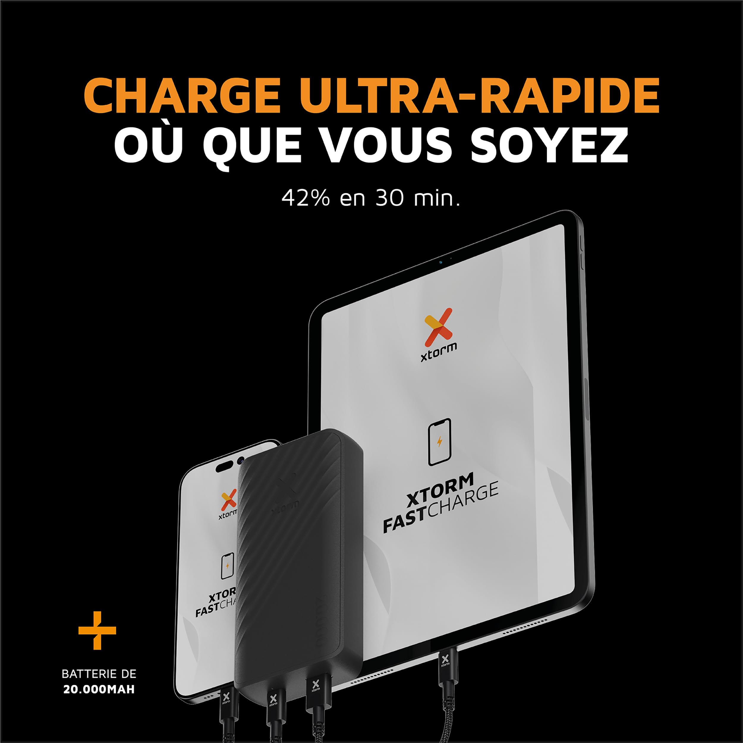 Powerbank Xtorm Go2-20 000 mAh - 1x USB-A - 1x USB-C - Batterie puissante - Batterie Portable pour iPhone et Samsung - Technologie Durable - Charcoal Black