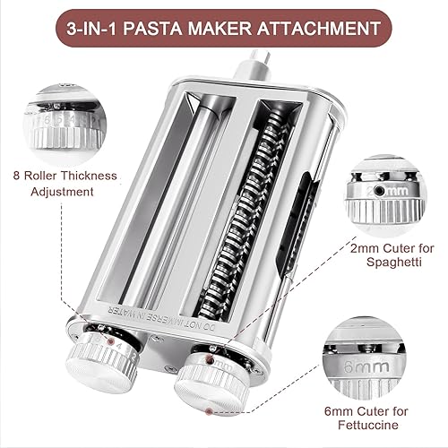 Miniatura 2 de Accesorio para hacer pasta para batidoras de pie KitchenAid, juego 3 en 1 con rodillo de pasta y cortador con cuchillas para espaguetis y