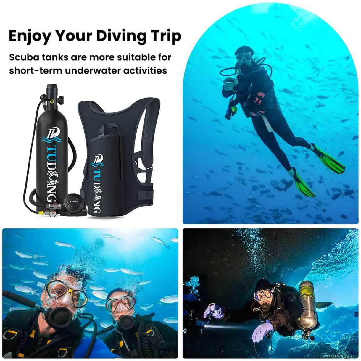 TUDIVING-1.9L Lung Tank | 122Cu in Scuba Tank | 2000CC Diving Tank | Portable | Reusable | Max 3000 PSI | Support 30-45 Minutes Breath | for Diving Entertainment/Underwater Work