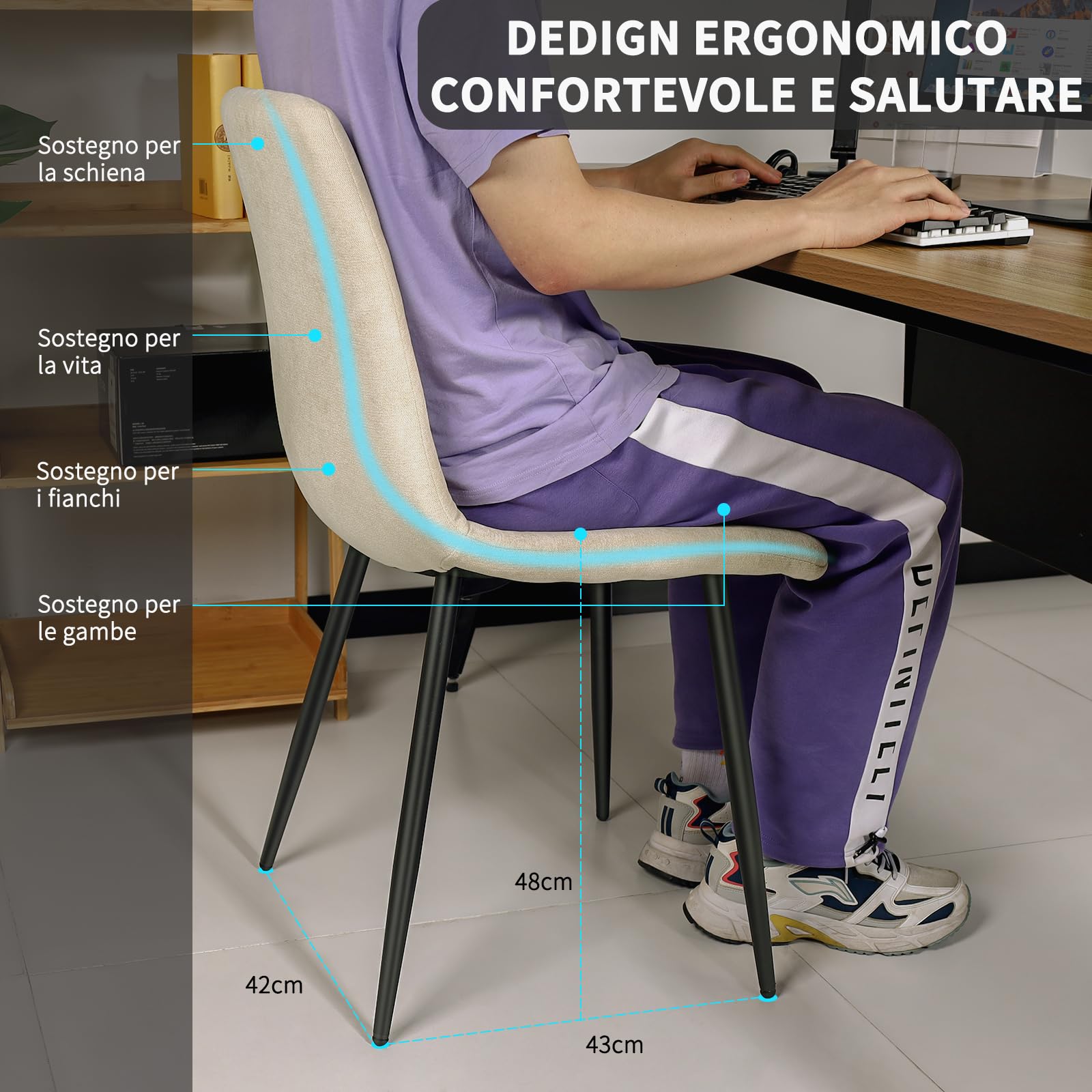 JIJIAN Set di 8 Sedie da Pranzo, Sedie Imbottite con Tessuto di Lino e Gambe in Metallo Nero, Design a Scacchi, per Sala da Pranzo, Soggiorno, Camera da Letto, Cucina, Soggiorno, Reception, Beige