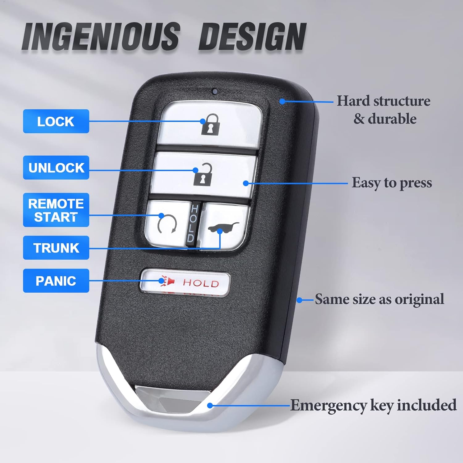 Keymall Smart Key Fob Keyless Entry Remote Start Replacement for Honda Pilot 2016-2018 for Civic CR-V 2017-2020 KR5V2X 5 Buttons 433 Mhz ID47 Chip
