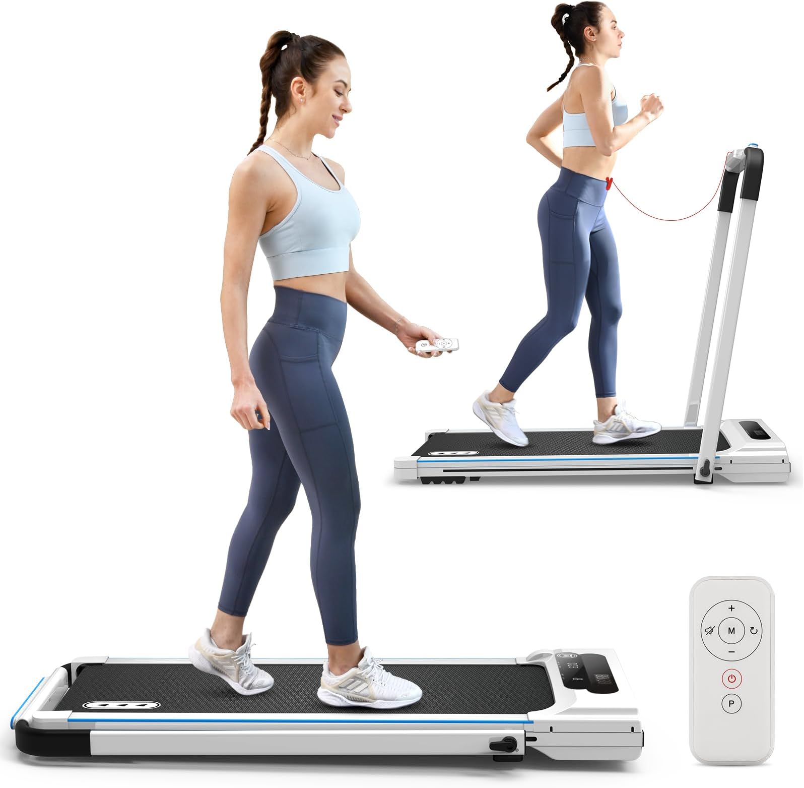 REDLIRO Under Desk Treadmill 2 in 1 Walking Pad, Portable, Folding, Electric, Motorized, Walking and Jogging Machine with Remote Control for Home and Office Workout
