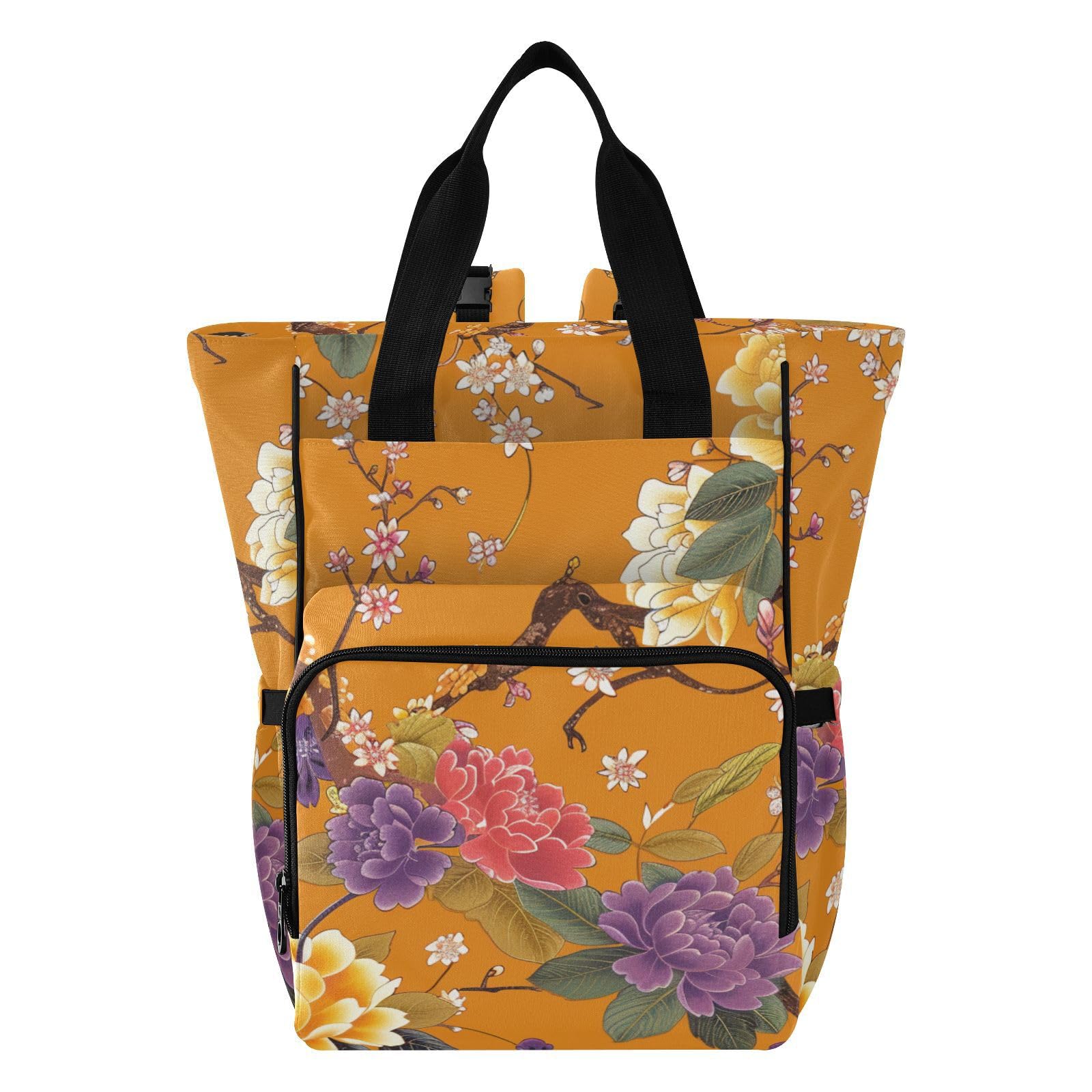 Baby Essentials torba na pieluchy pomarańczowe kwiaty i ptaki