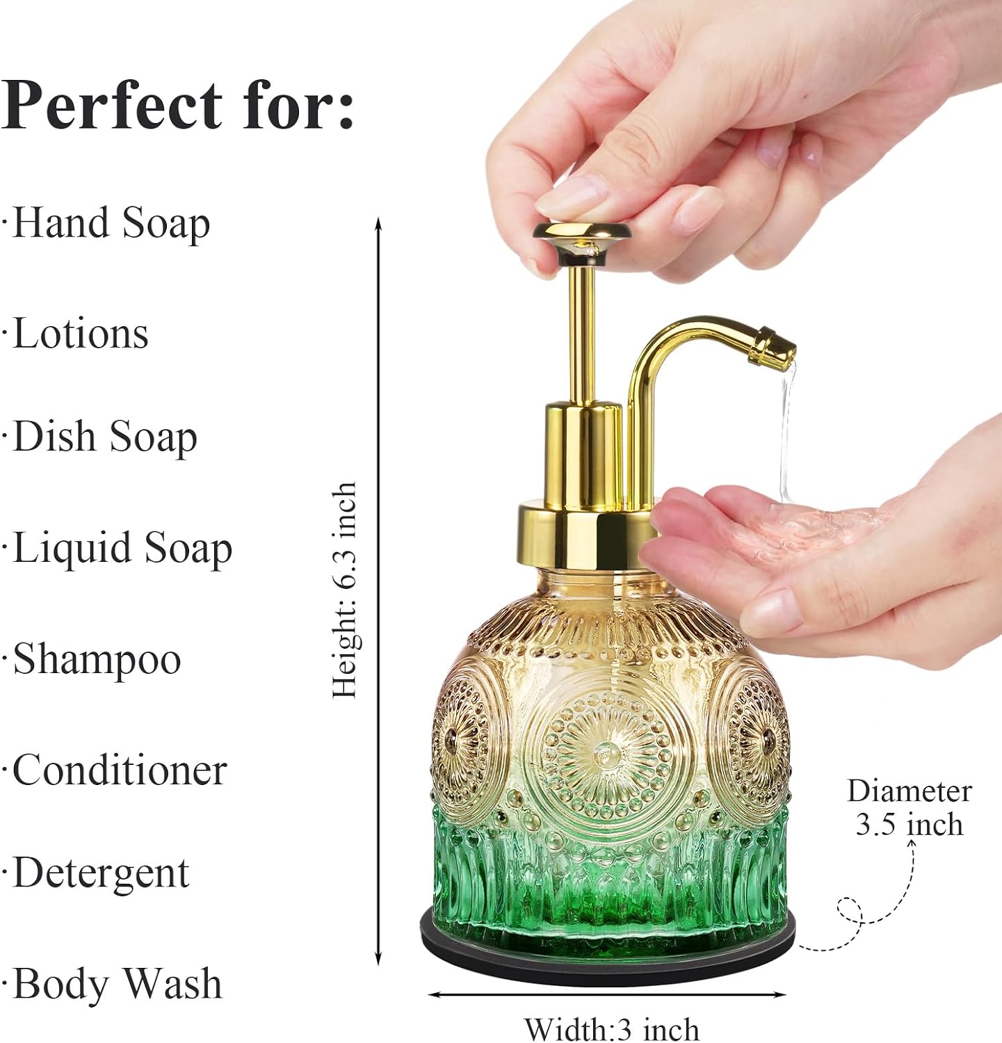 Amolliar 8 Oz Glass Vintage Soap Dispenser w/Plastic Pump,Green-Gradient image 2