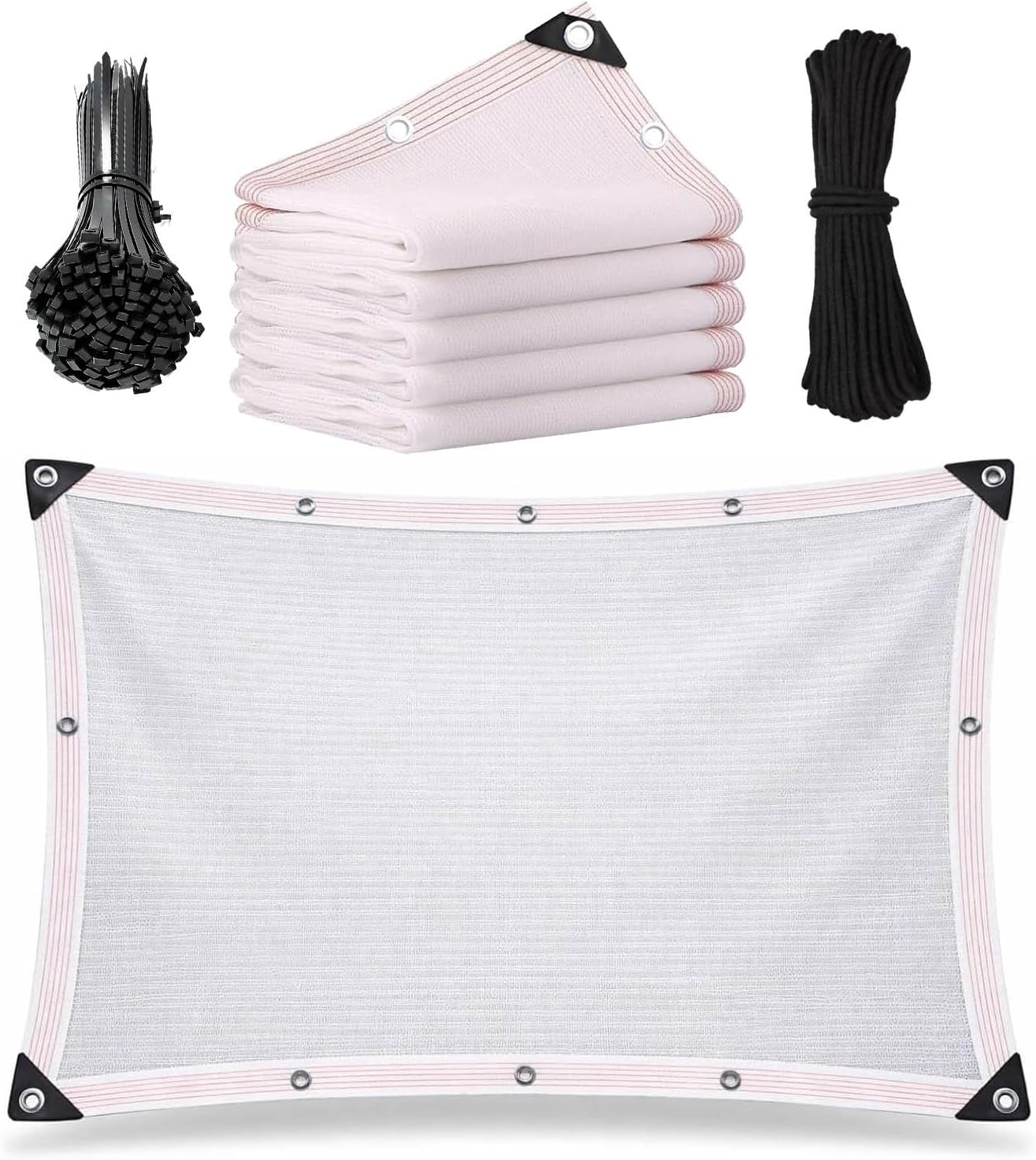 White Shade Cloth for Garden, 50% Mesh Tarp with Grommets, Breathable Sun Shade Cloth for Greenhouse, Plants Cover, Patio, Chicken Coops, HDPE Shade Net for Outdoor UV Resistant(16x24ft)