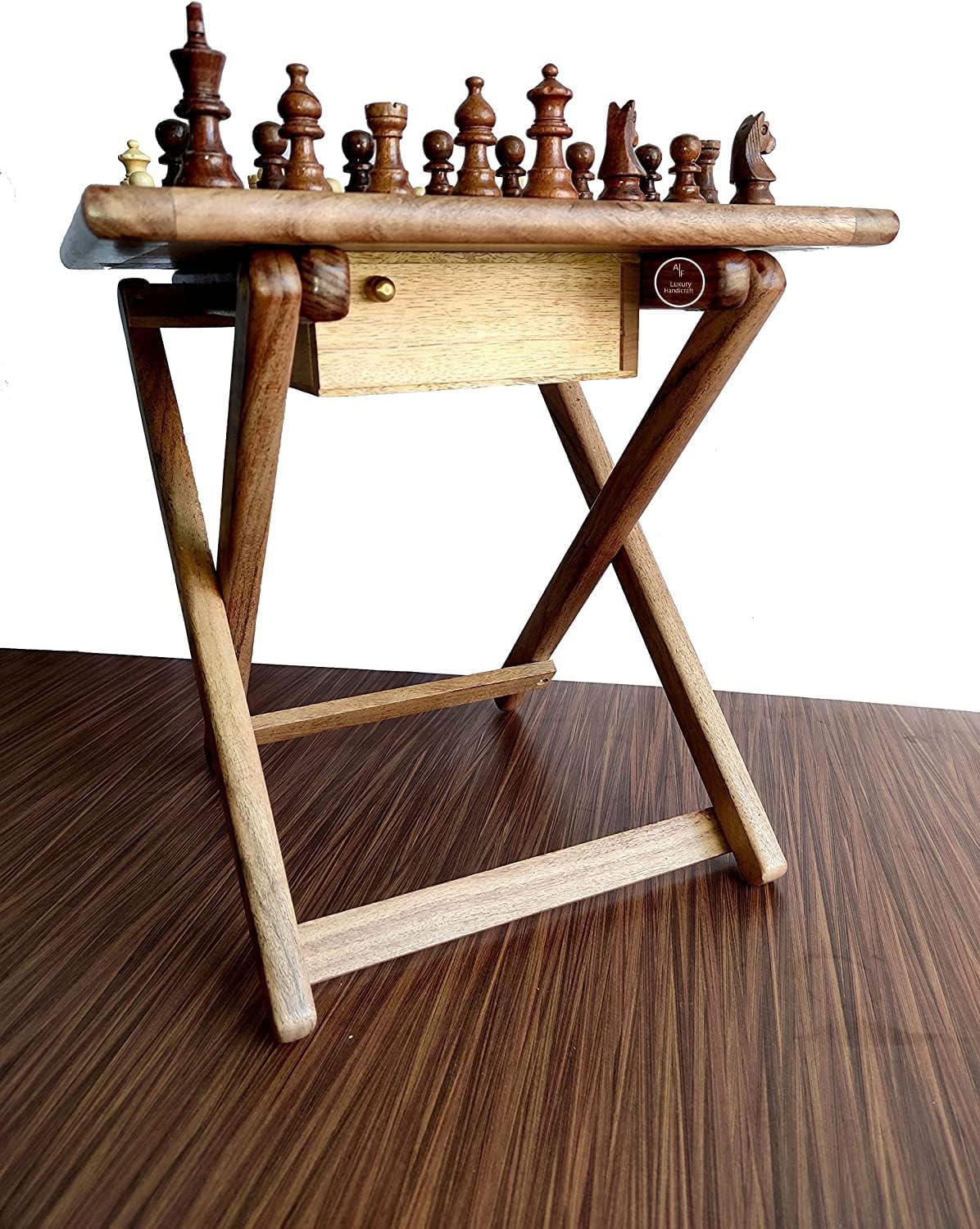 Tavolo magnetico di piccole dimensioni in legno di palissandro | Set di scacchi fatto a mano con tavolo da gioco pieghevole | Casa, ufficio, viaggi e regali | Qualità solida