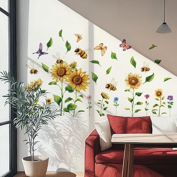 Amazon.com: SUPERDANT Large Sunflower Wall Decals Garden Flower Wall ...