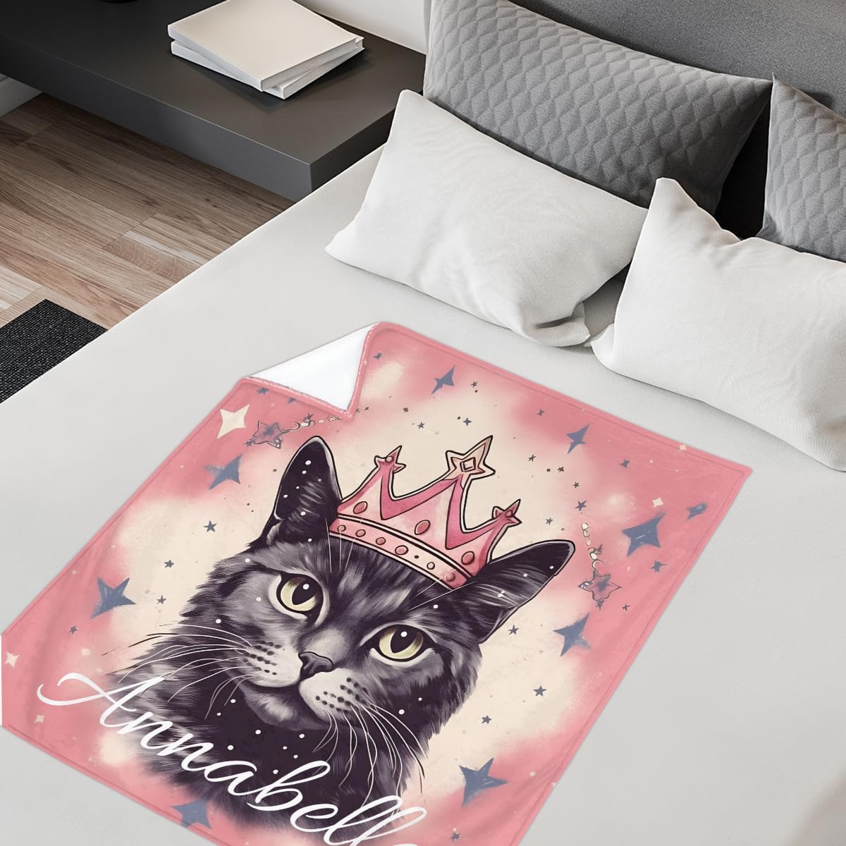 Personalized Baby Blankets for Girls Boys, Custom Baby Blanket with Name Swaddle Toddler Fleece Blanket Personalized Gift Princess Cute Cat Pink