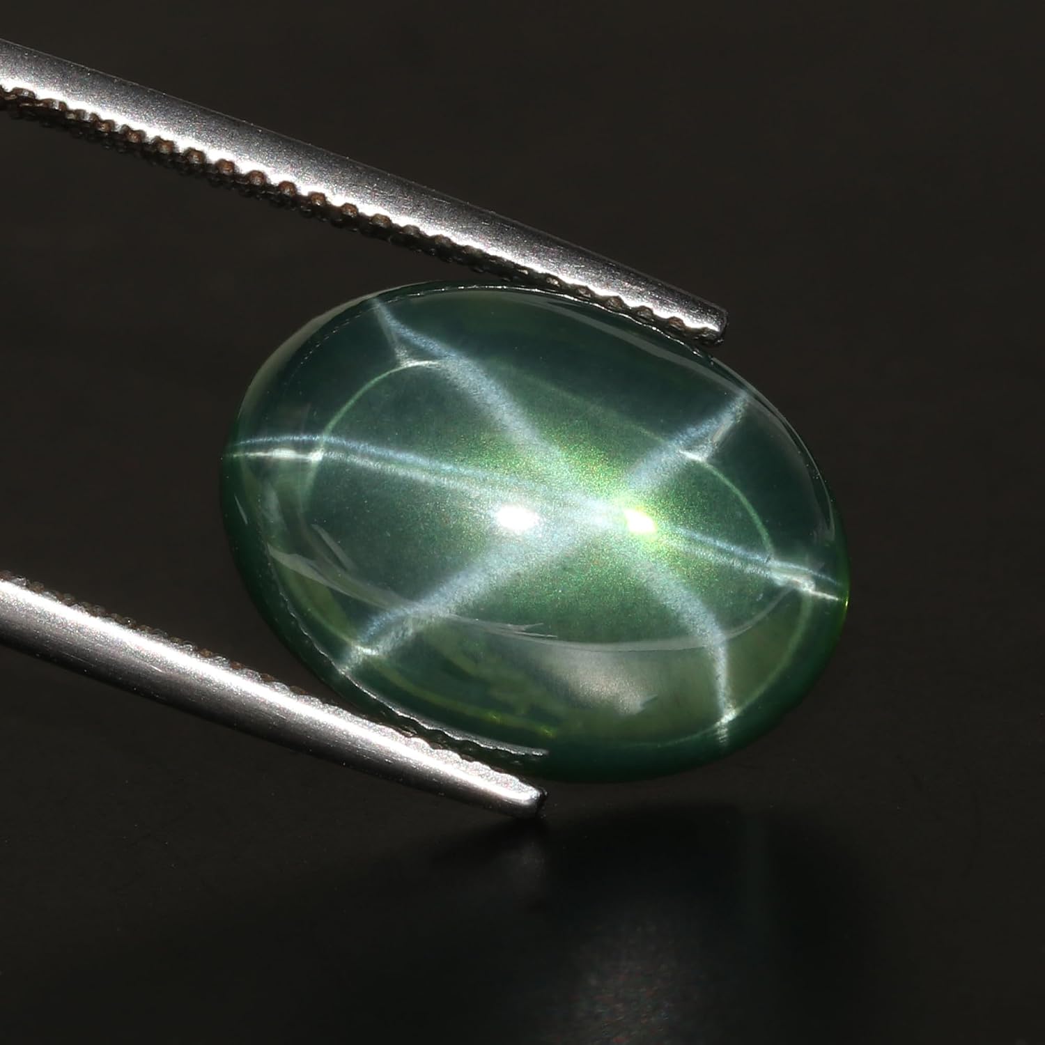 GEMHUB 8 Rays Natural Green Star Sapphire 13 mm 9.5 Carat 1 Pc Loose for Necklace Stunning Star 8 Rays Green Cabochon Sapphire