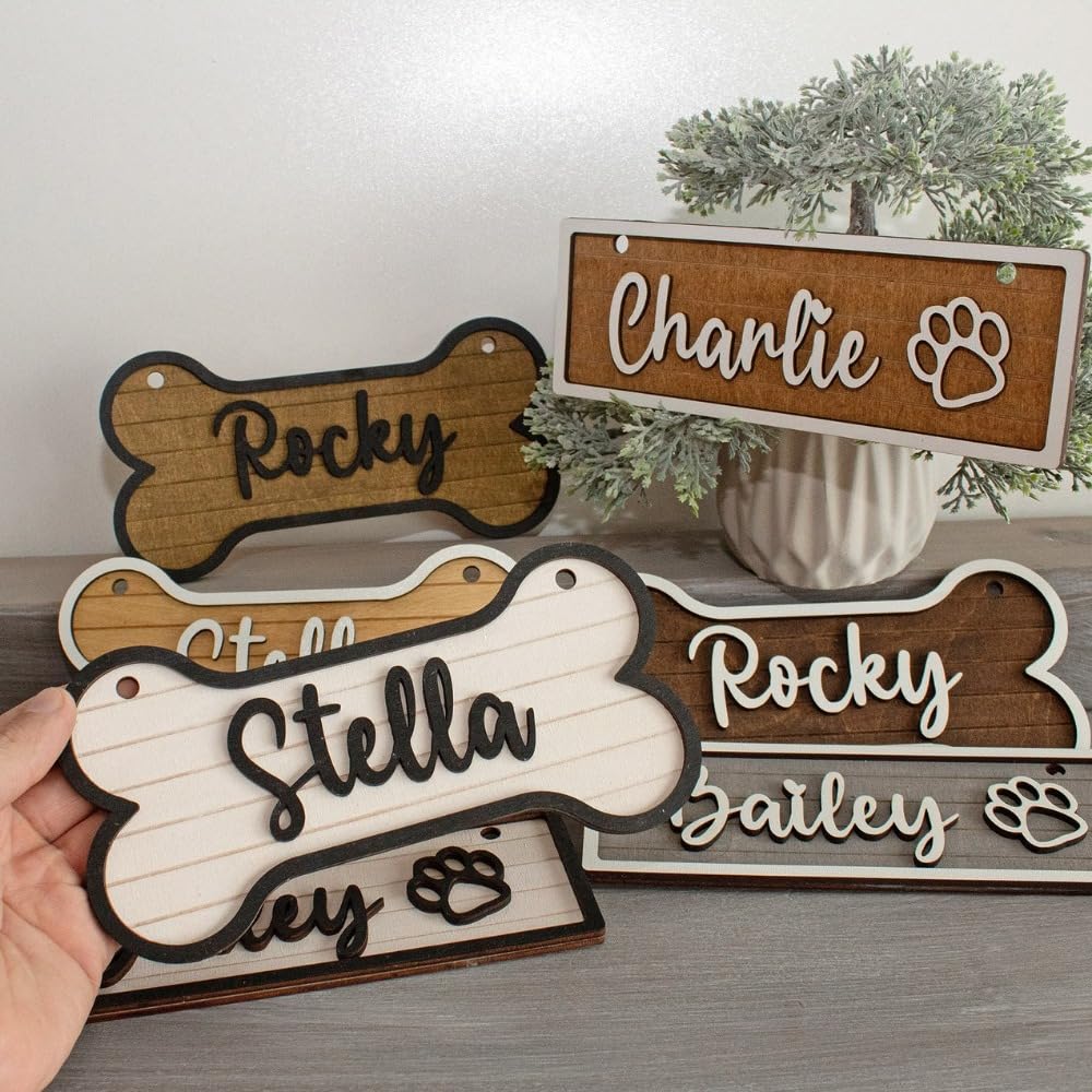 Cartello personalizzato per gabbia, cartello per cucce per cani, targhetta in legno personalizzata, targhe per camere per animali domestici, regalo per gli amanti dei cani (20 x 10 cm)