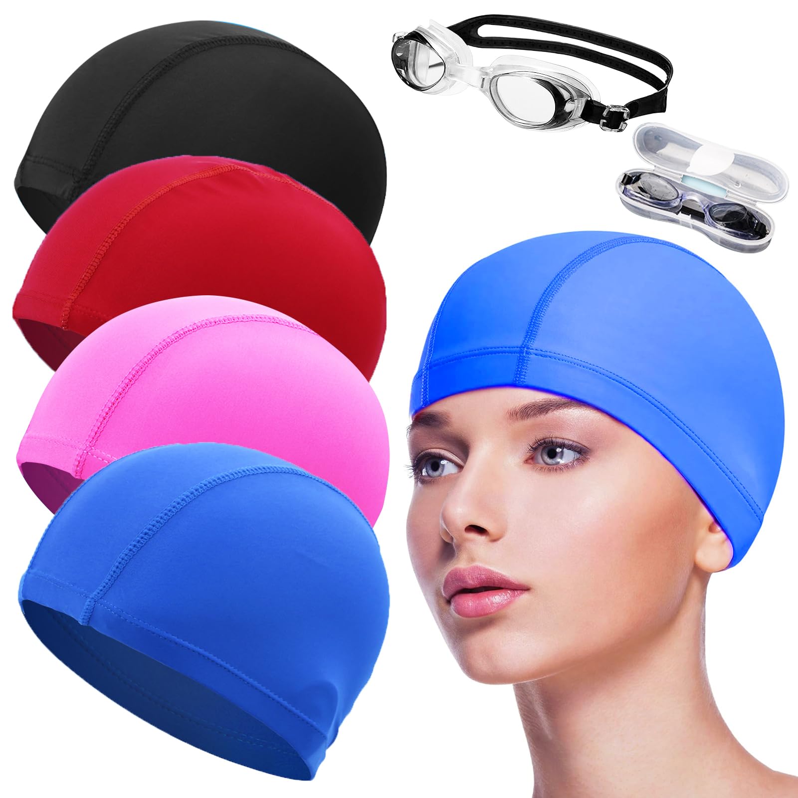 Gorro Piscina con Gafas de Natación Unisex Elástico Suave Multicolor