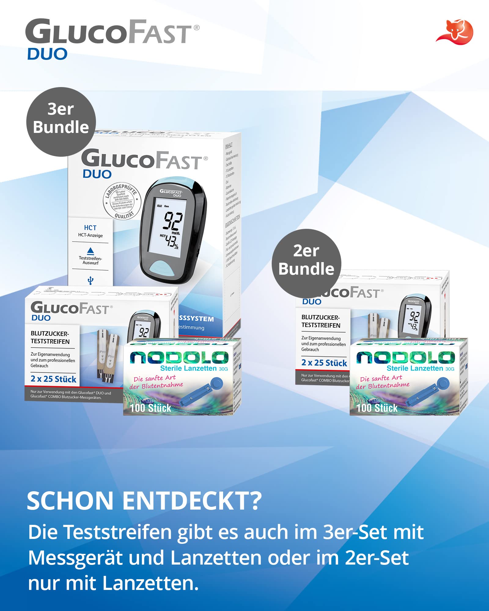 Duo Blutzucker Teststreifen – 50 Stück für Glucofast Duo Messgerät | präzise & hygienische Anwendung | Nachfüllpackung für Diabeteskontrolle in mg/dl oder mmol/L