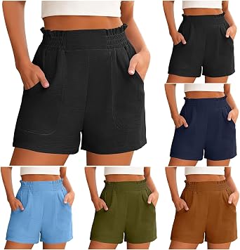 Women Summer Casual Shorts with Pockets Elastic High Waisted Wide Leg Cute Beach Shorts 2025 Vacation Outfits