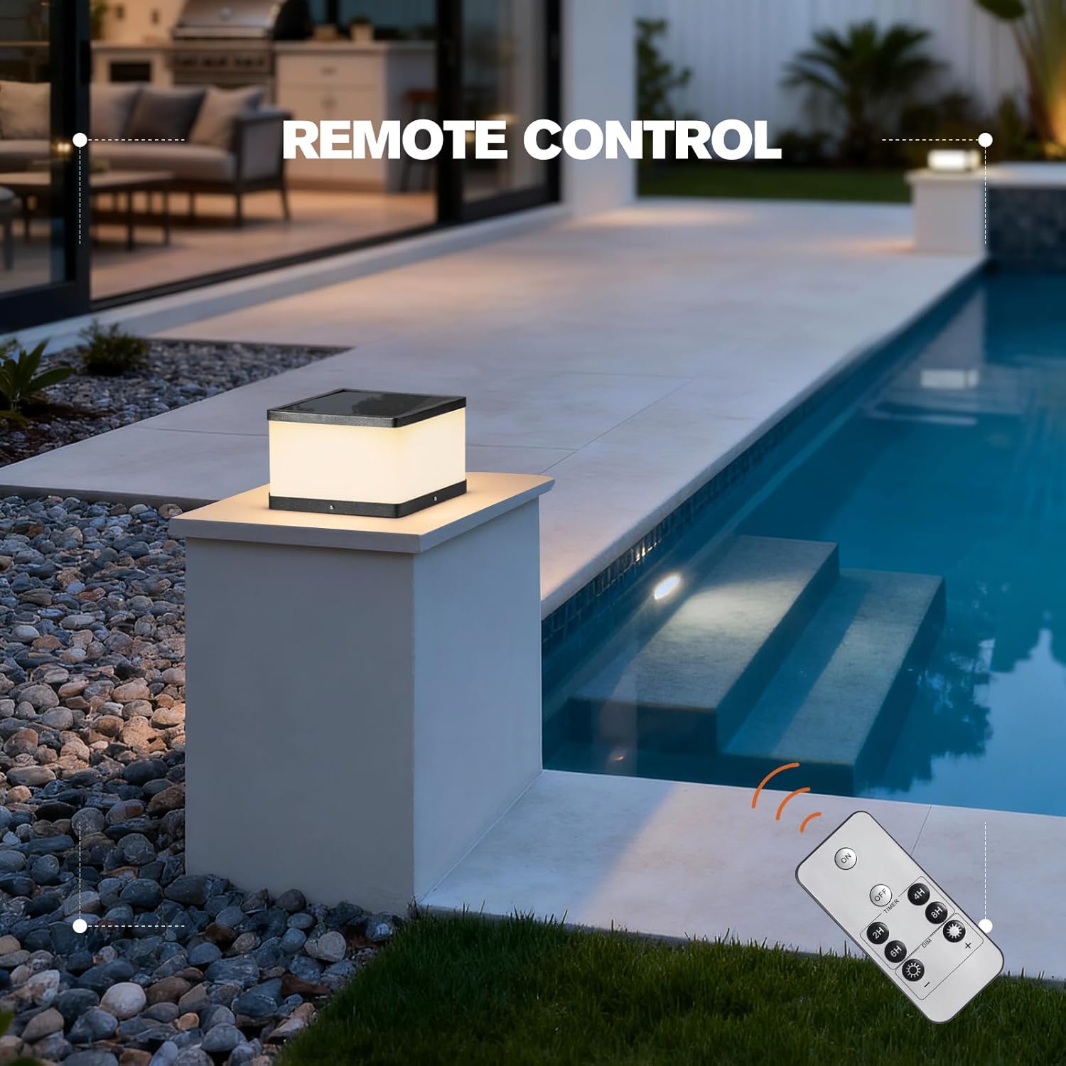 Outdoor Solar Post Lights, 9.84" Waterproof Lamp Posts Outdoor Lighting, 3000K Dusk to Dawn Column Lights, Square LED Solar Pillar Entrance Light with E26 Bulb for Patio Driveway Garden Yard