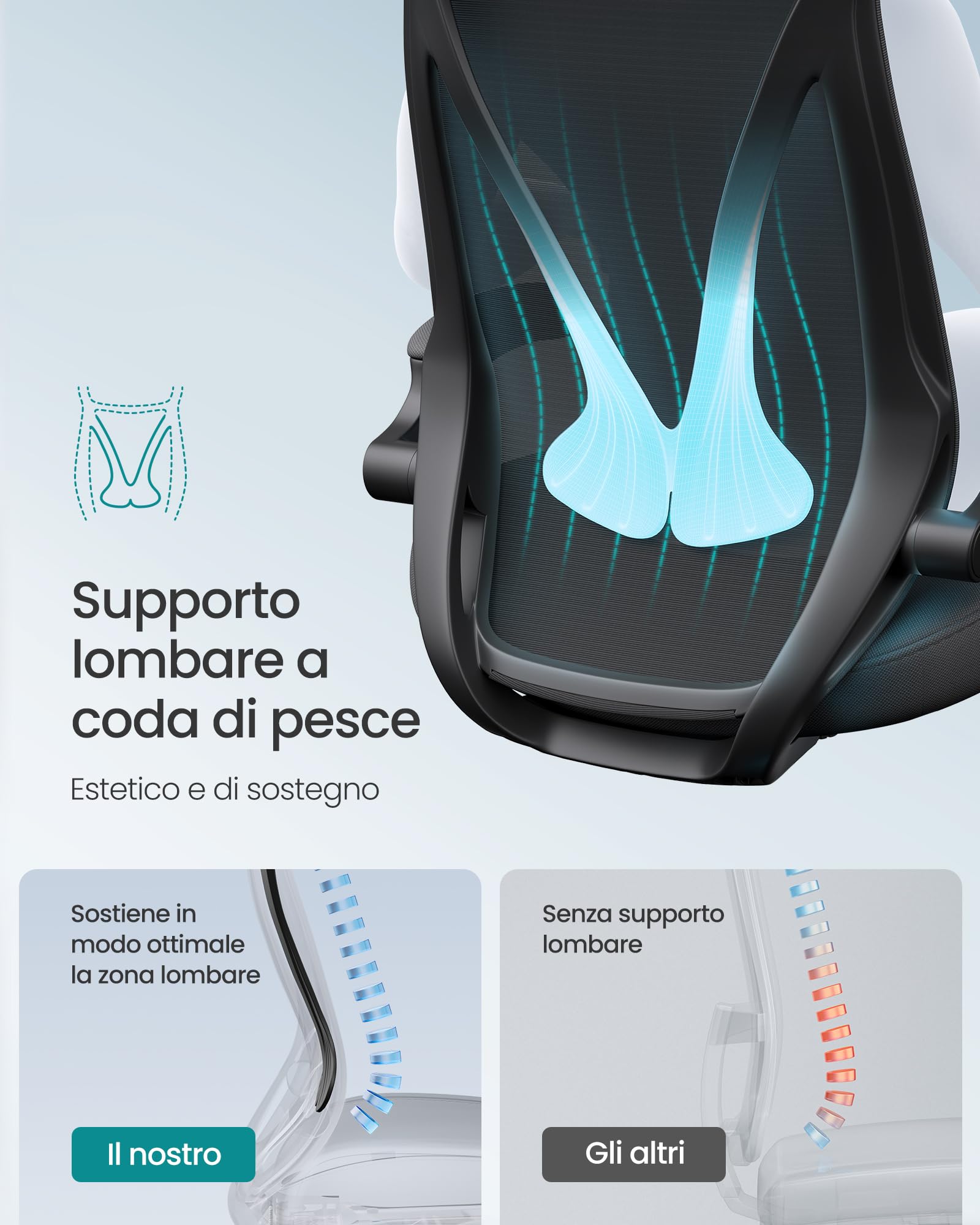 SONGMICS Sedia da Ufficio, Sedia da Scrivania, Schienale Ergonomico, Altezza Regolabile, Braccioli Ribaltabili, Poltrona Girevole con Poggiatesta, Portata 150 kg, Nero Inchiostro OBN088B01