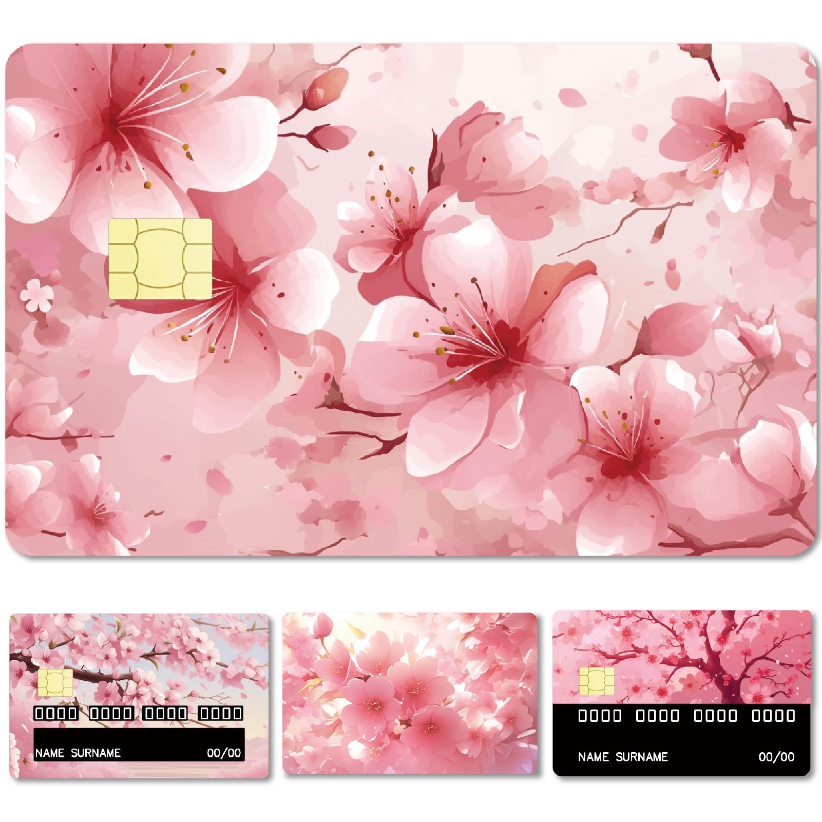 CREATCABIN 4Pcs Cherry Blossom Card Sticker Debit Card Decals Waterproof PVC Bank Card Cover Skins Protecting Credit Card Cover Removable No Bubble Matte Scratchproof for Card Decoration 3.3x2.1inch