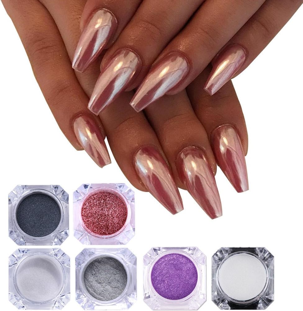 6 Boxes Unicorn Mermaid Nail Powder Rose Gold Black Purple Nail Glitter Pigments