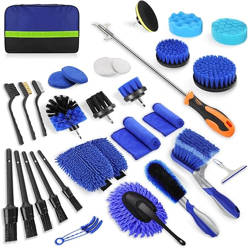 Miniatura 1 de RVGIVE Kit de limpieza de lavado de autos de 31 piezas con cepillo de detalles multifuncional, cepillo de neumáticos, toallas de esponja para