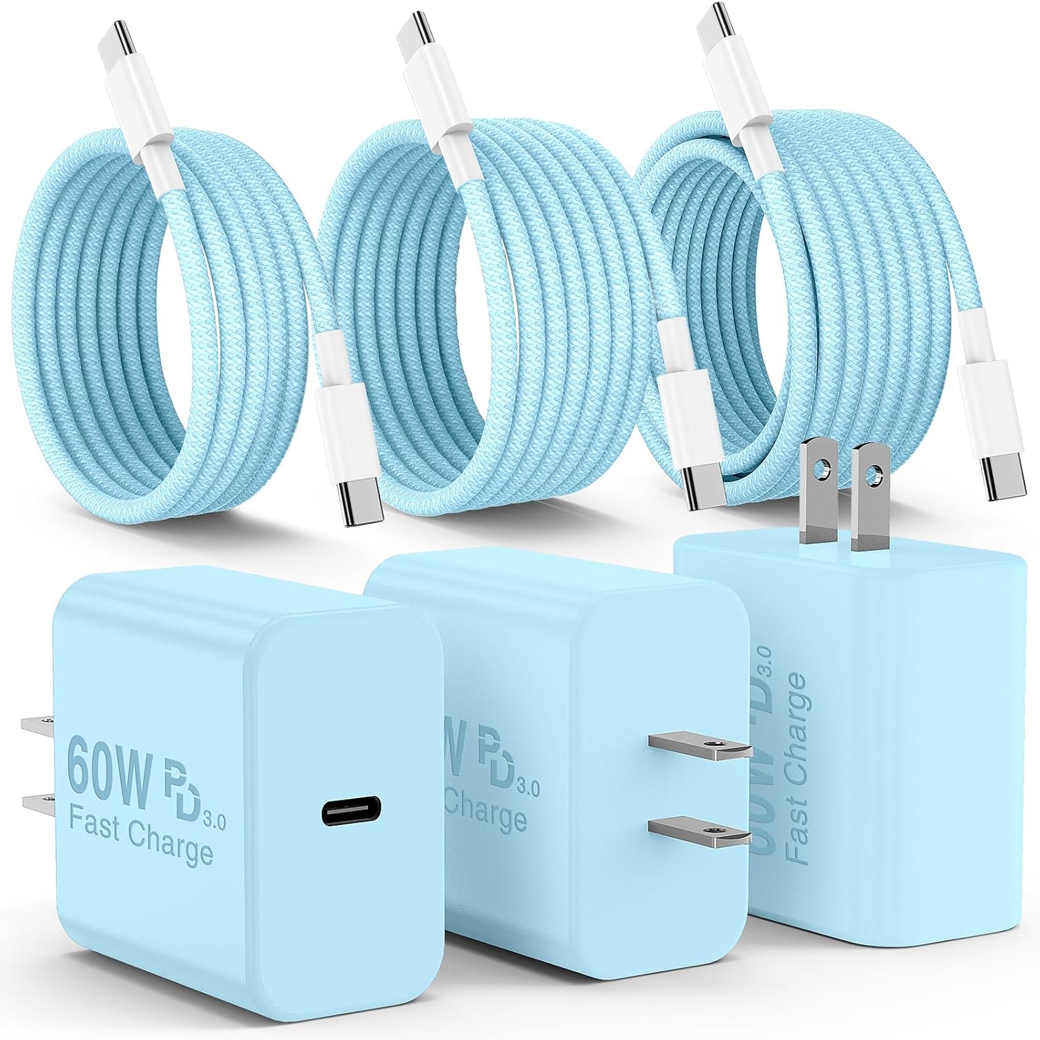 60W USB C Samsung Super Fast Charger for Samsung Galaxy S26 Ultra with 3-Pack Type C to USB C Braided Cables (3FT/6FT/10FT) Compatible with Samsung Galaxy S25 Ultra /S24/S23 Series (Blue)