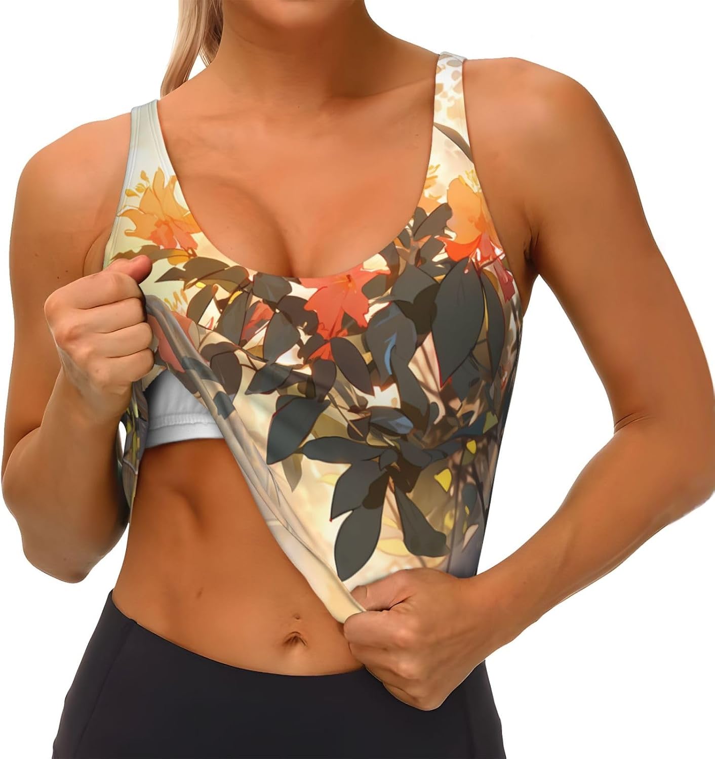 Flowers and Plants Printed Women's Sports Vest, Suitable for Yoga, Pilates and Fitness Training -