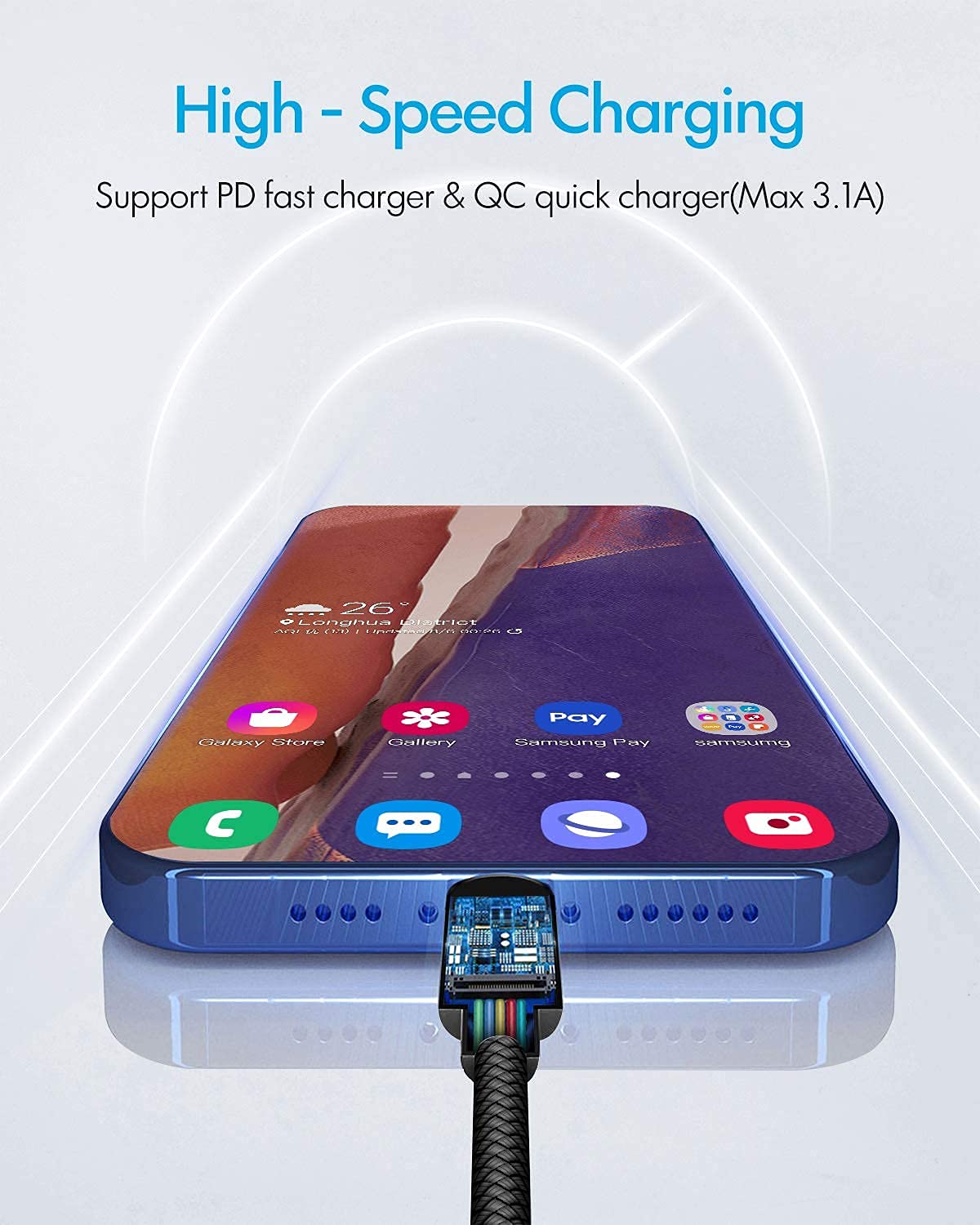 CLEEFUN Extra Lungo Cavo USB C a USB C [8m/26FT], PD 60W/3A Ricarica Rapida Cavo USB Tipo C per Samsung Galaxy S21 S20 S21 + S20+ S22 + Note 20 10 Plus, A70 A71 A50 A51, GooglePixel, Switch e Altro